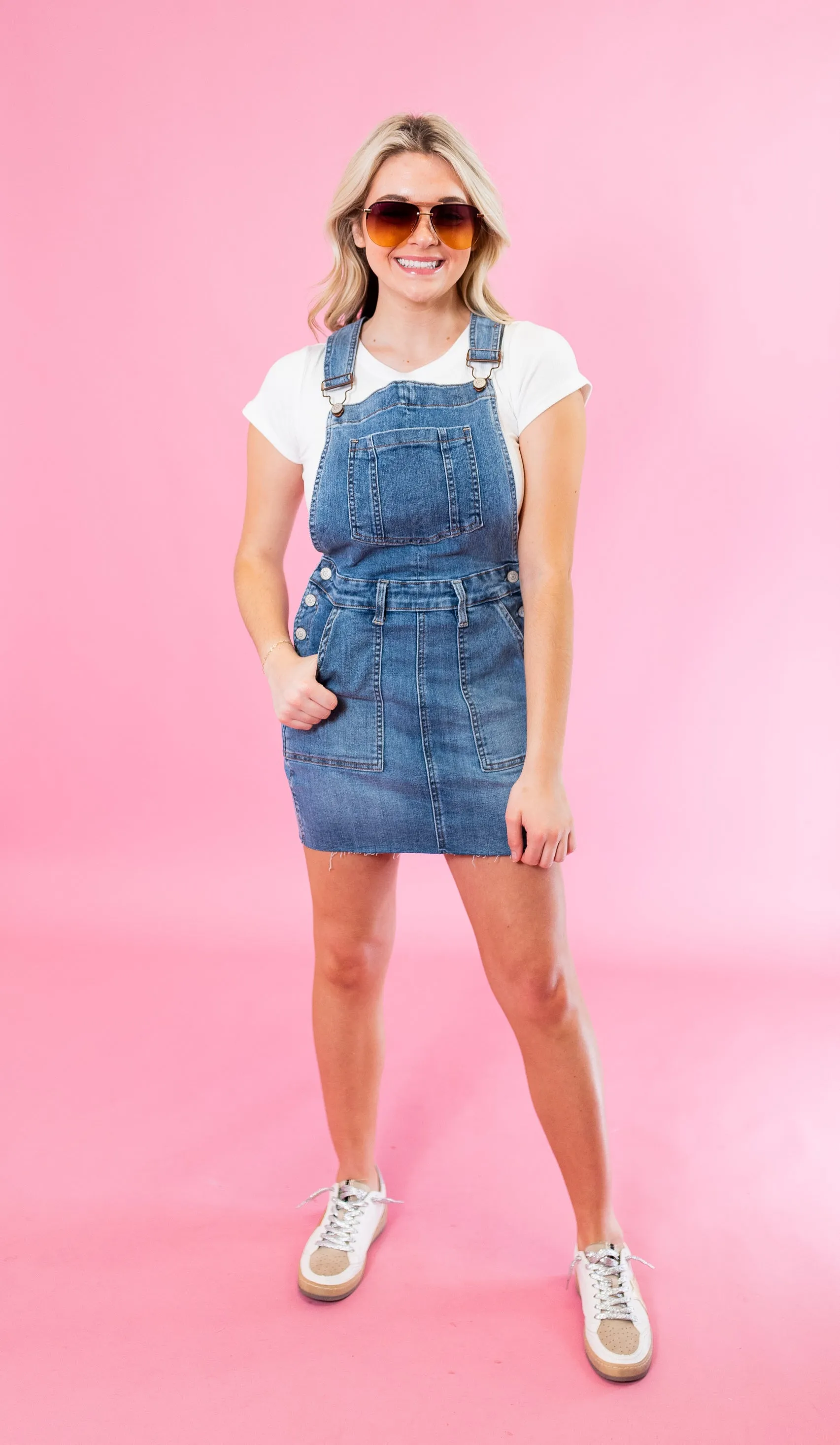 Judy Blue: High Waisted Raw Hem Overall Skirt