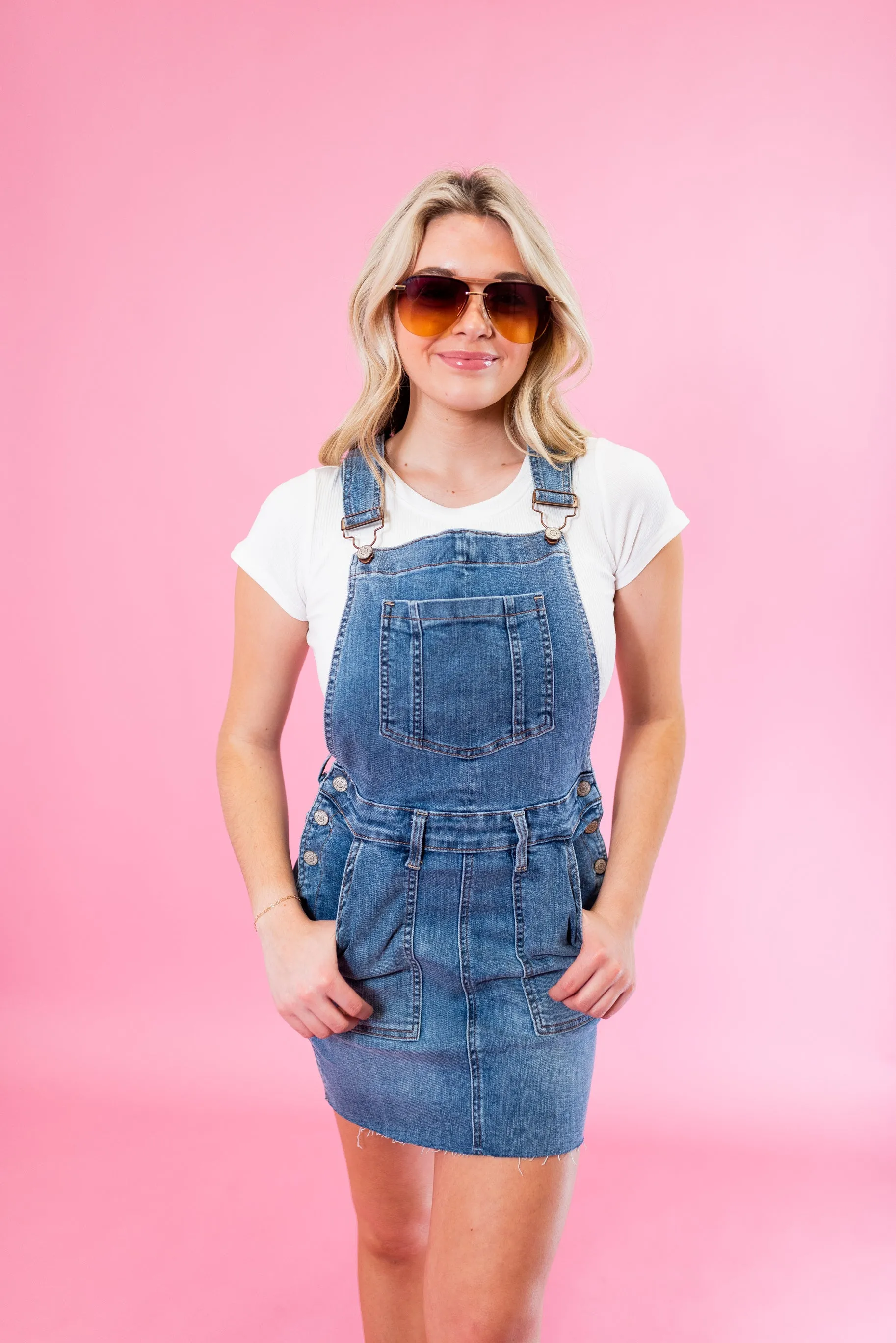 Judy Blue: High Waisted Raw Hem Overall Skirt