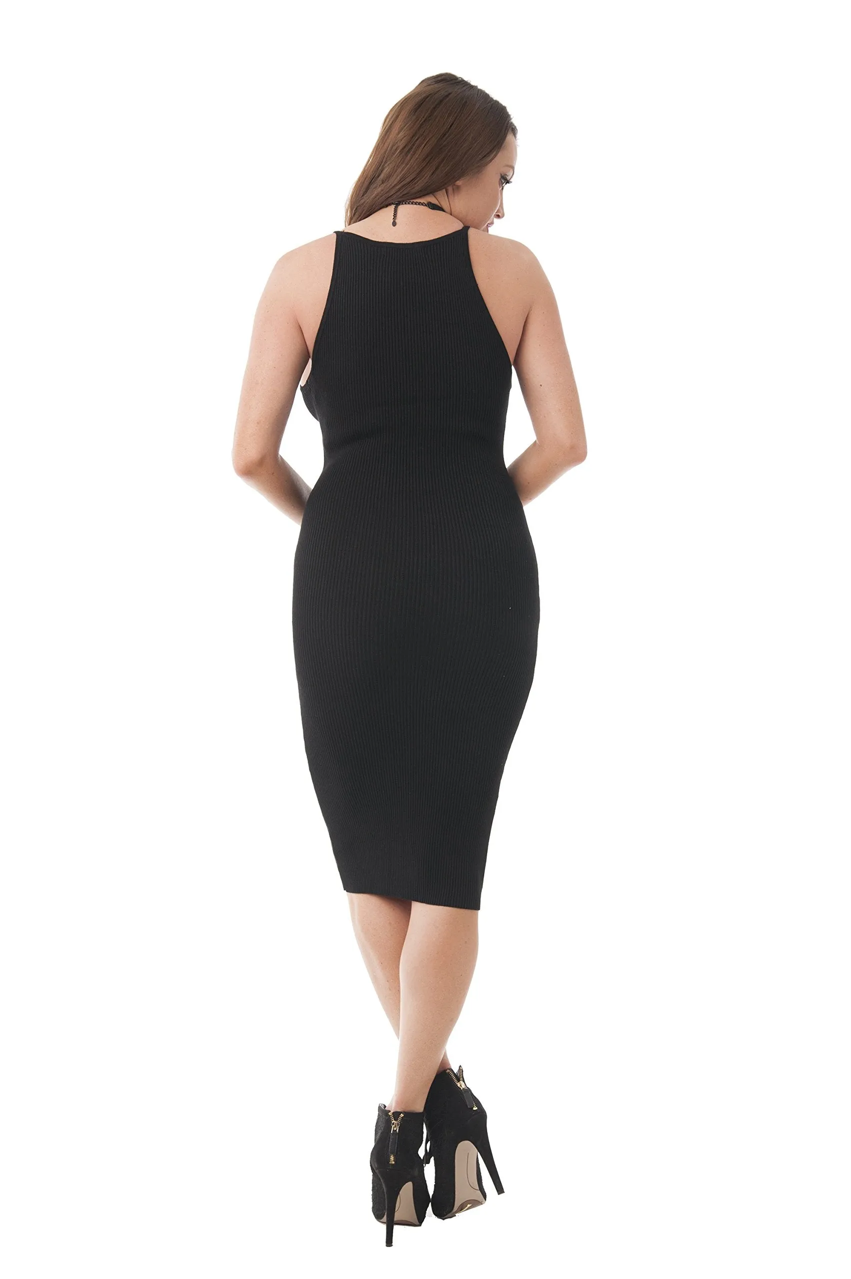 Khanomak Knit Sleeveless Fitted Rib Midi Dress