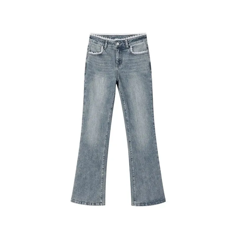 Lace Stitched Slim Flared Pants