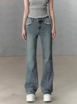 Lace Stitched Slim Flared Pants