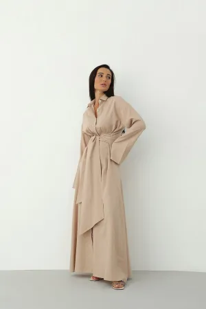 Linen Wrap Dress - Beige