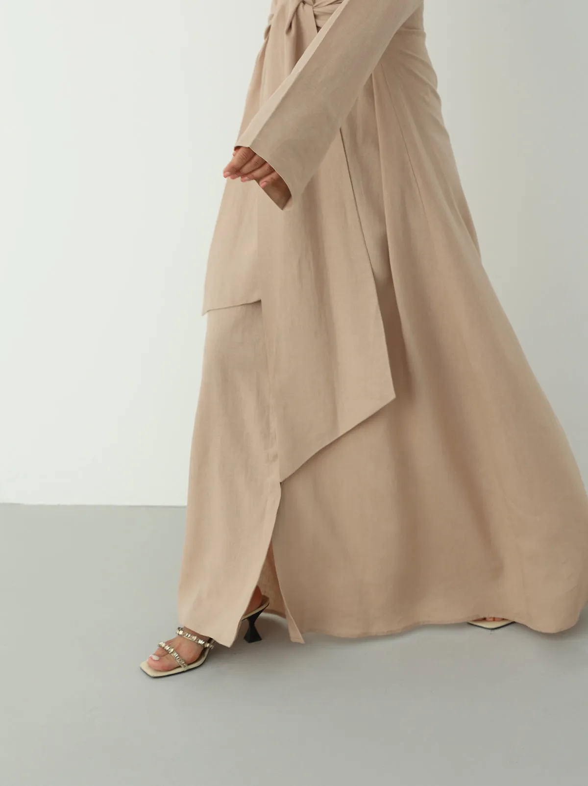Linen Wrap Dress - Beige