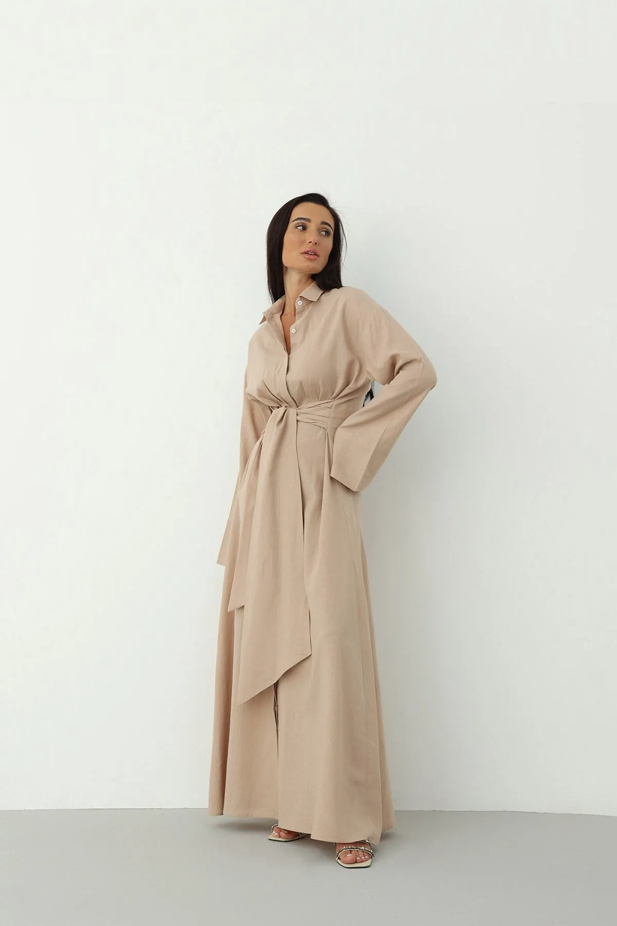 Linen Wrap Dress - Beige