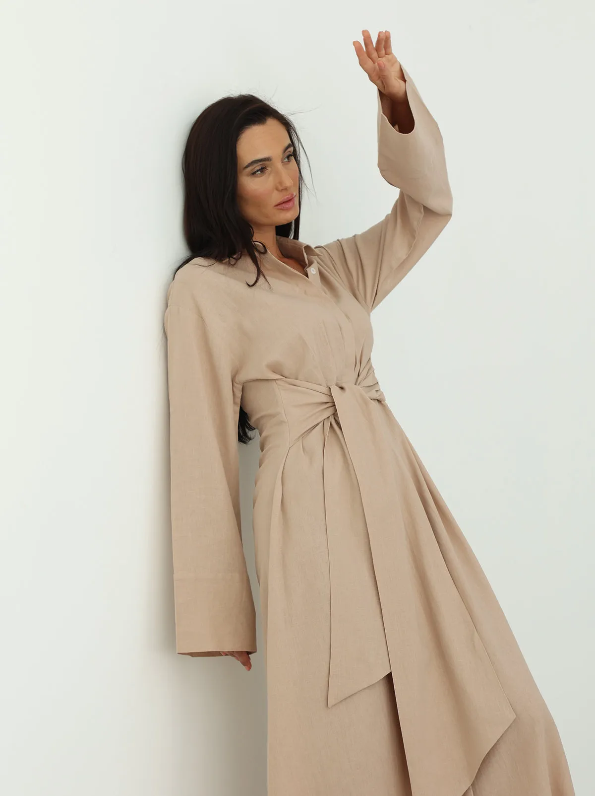 Linen Wrap Dress - Beige