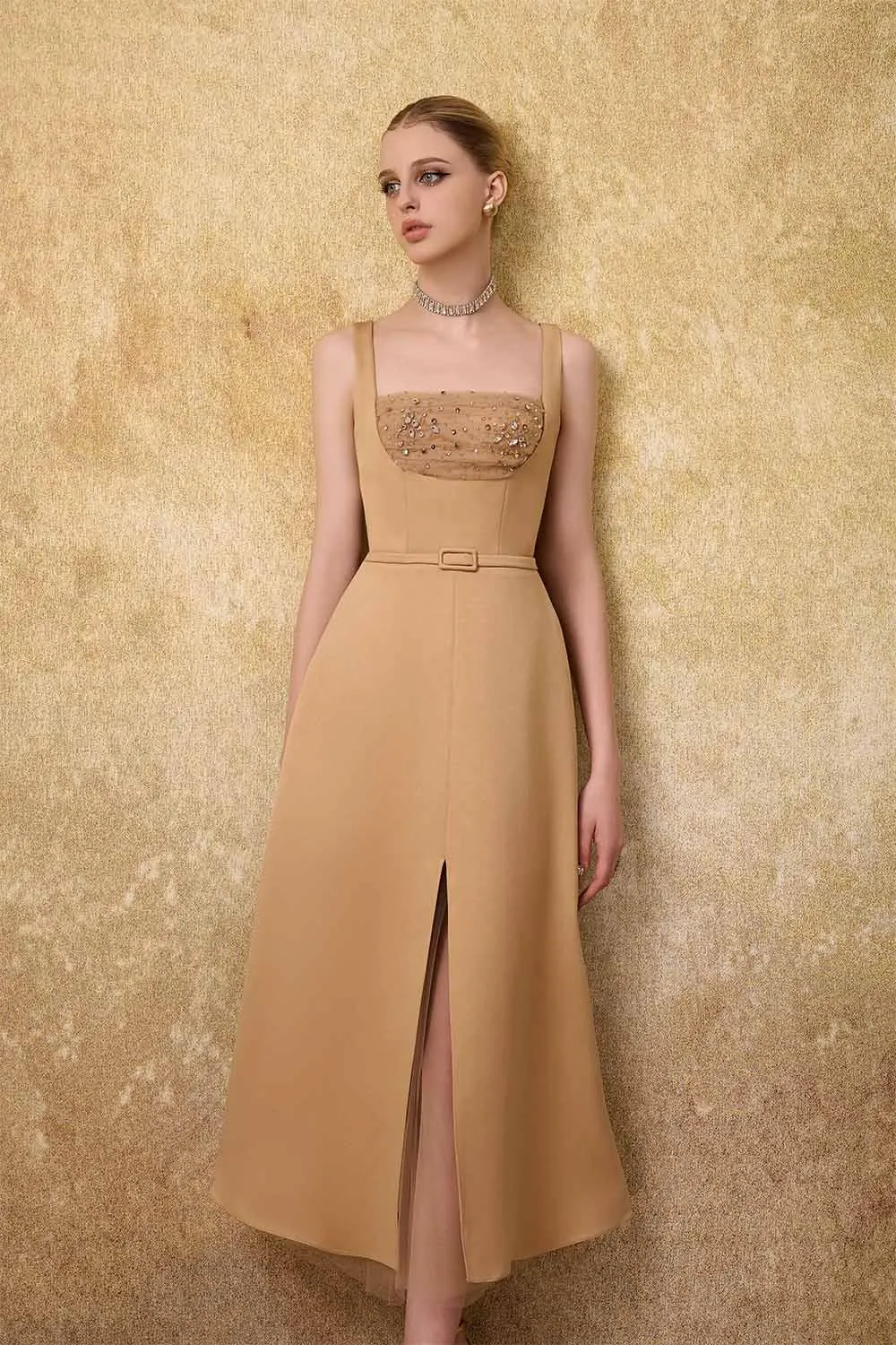Liora A-line Loose Strap Taffeta Midi Dress