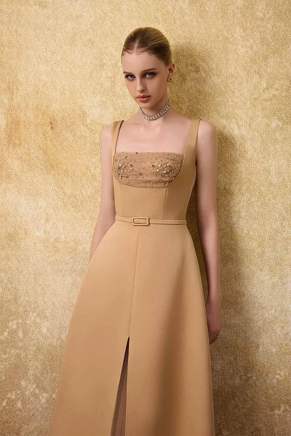 Liora A-line Loose Strap Taffeta Midi Dress