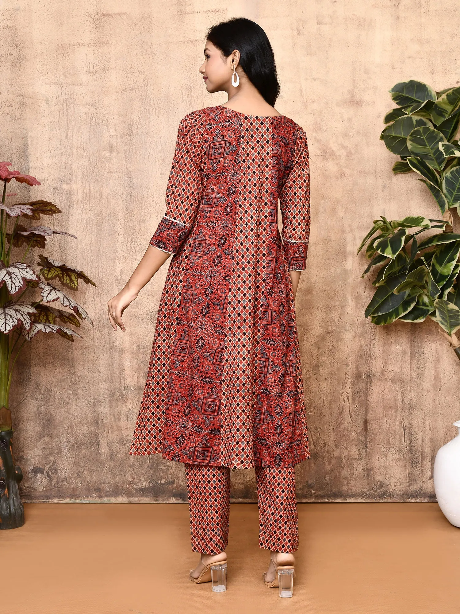 Lissa Red Ajrakh Cotton Flared 2-Piece Kurta Set