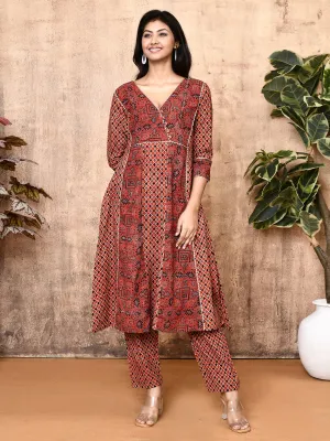 Lissa Red Ajrakh Cotton Flared 2-Piece Kurta Set