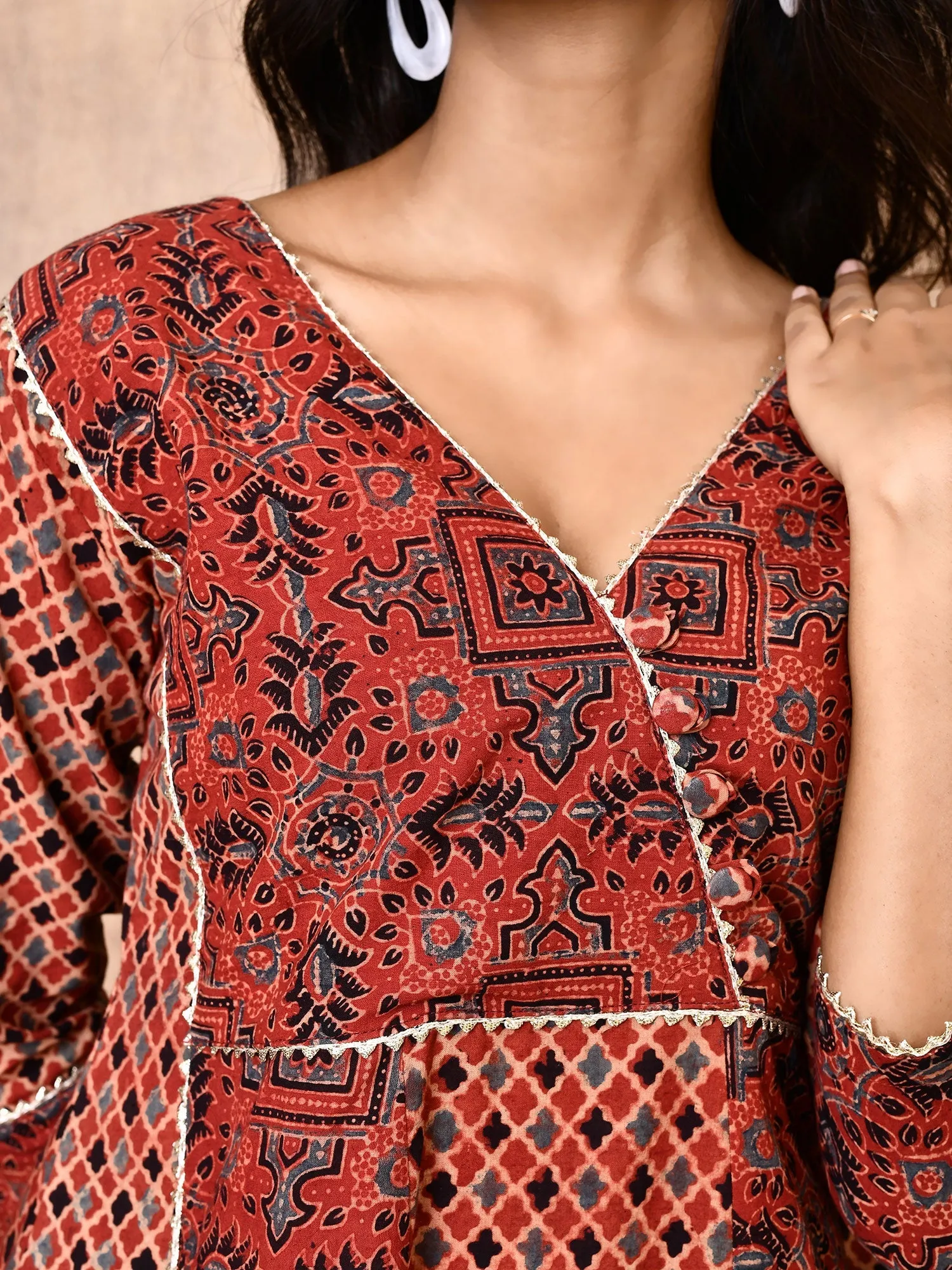 Lissa Red Ajrakh Cotton Flared 2-Piece Kurta Set