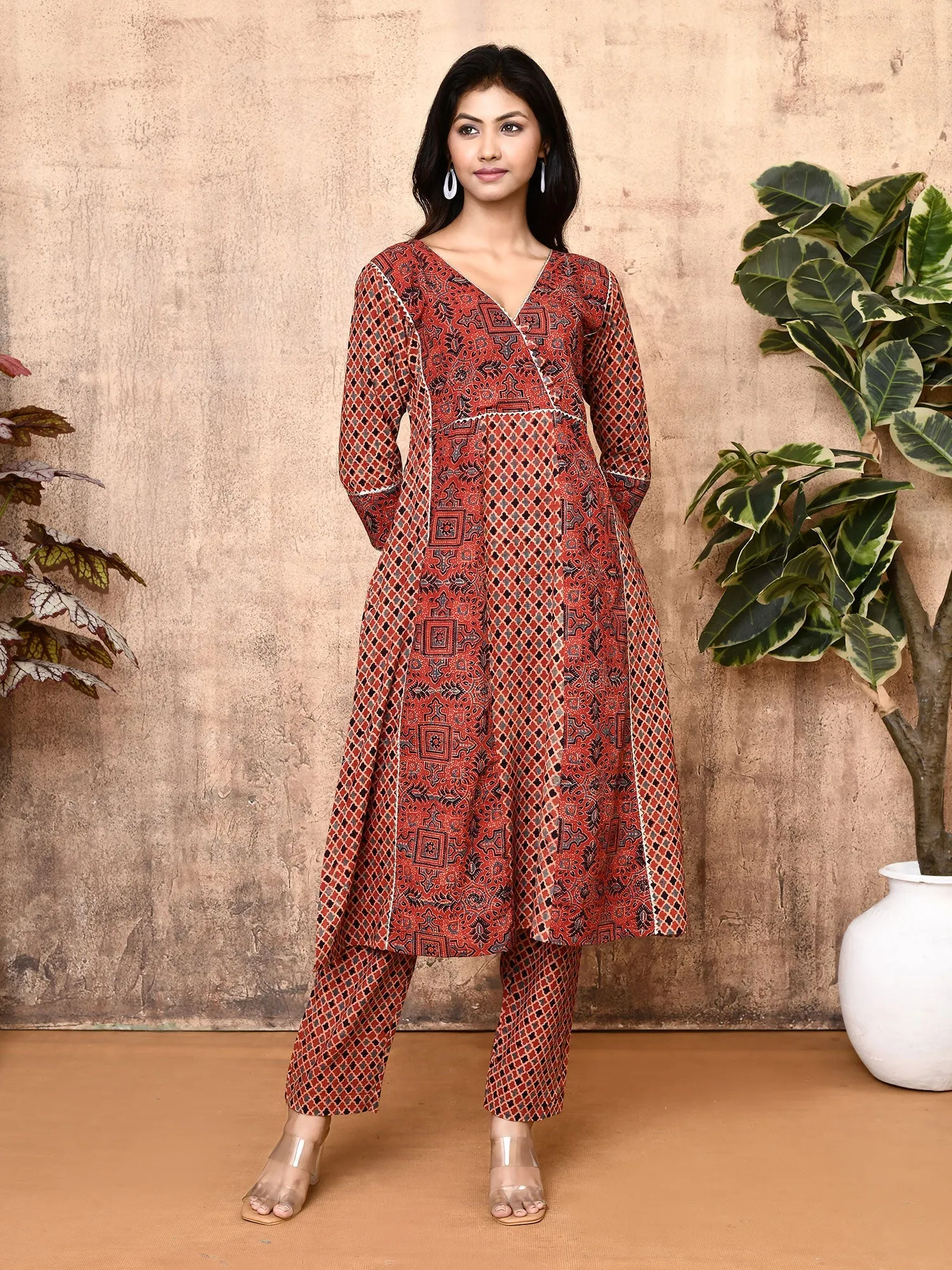 Lissa Red Ajrakh Cotton Flared 2-Piece Kurta Set