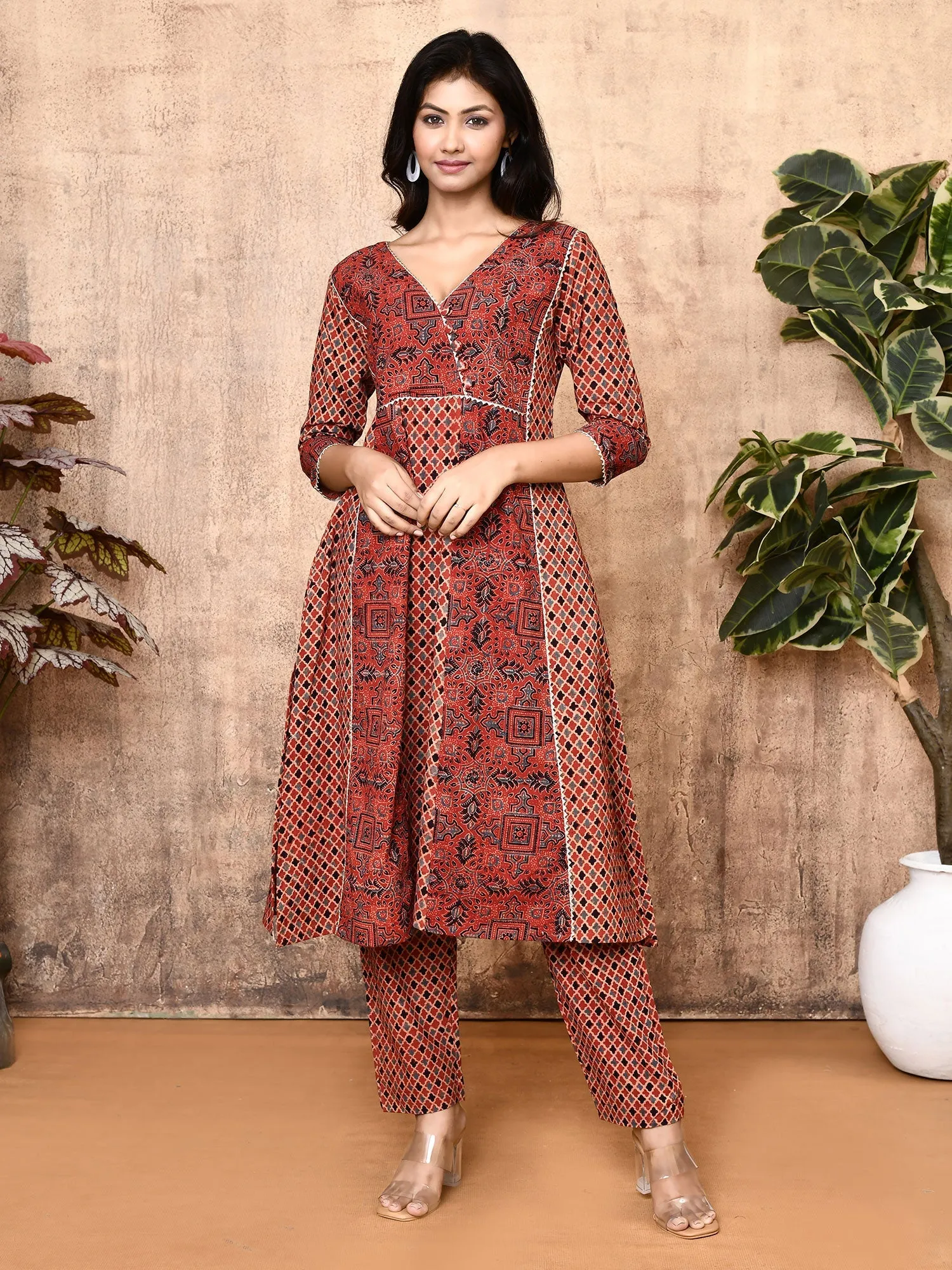 Lissa Red Ajrakh Cotton Flared 2-Piece Kurta Set