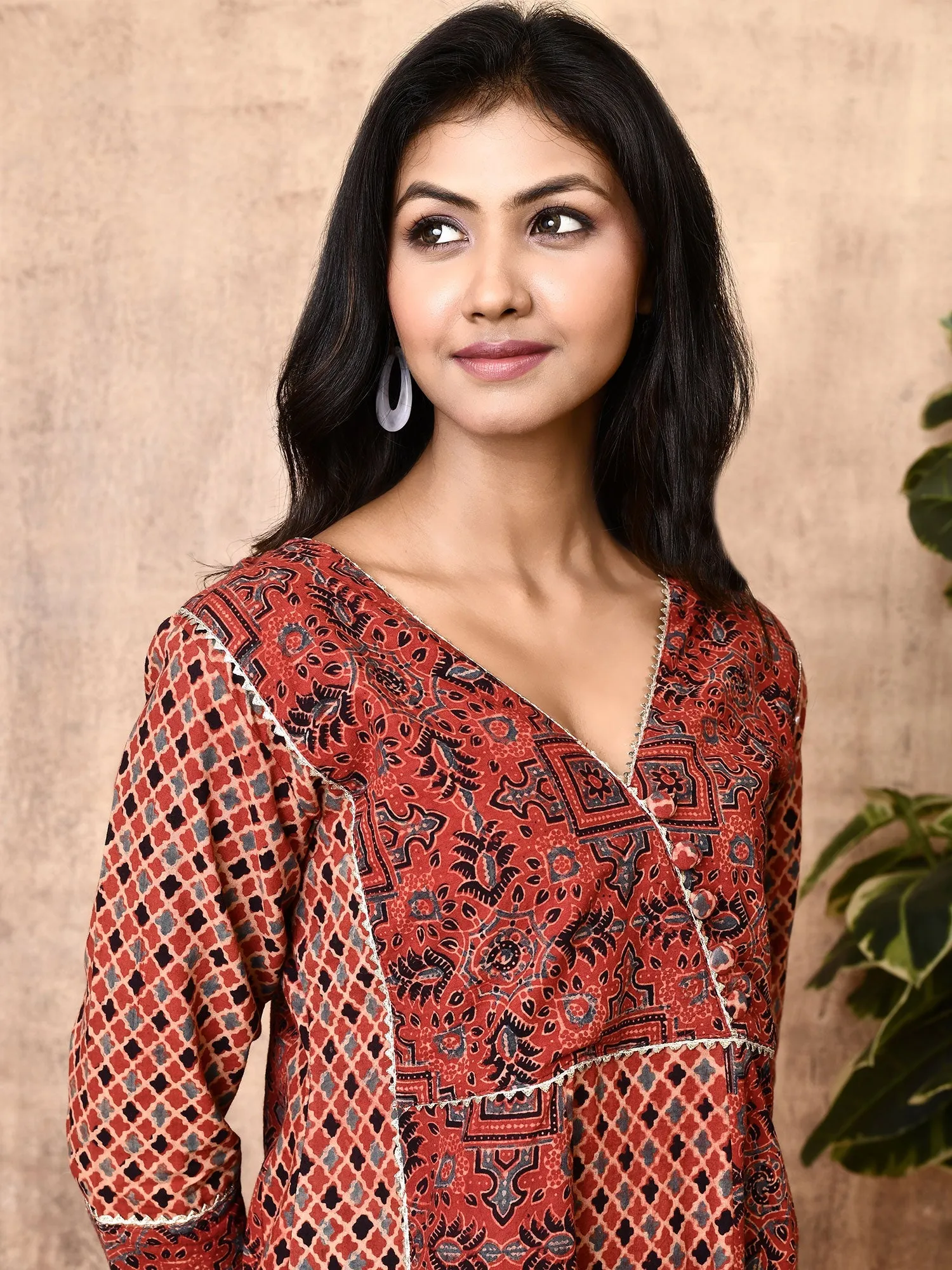 Lissa Red Ajrakh Cotton Flared 2-Piece Kurta Set