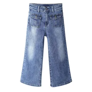 Little Girls Jeans, 12M-13T Wide Size Range Wide-leg Flared Stretchy Denim Pants