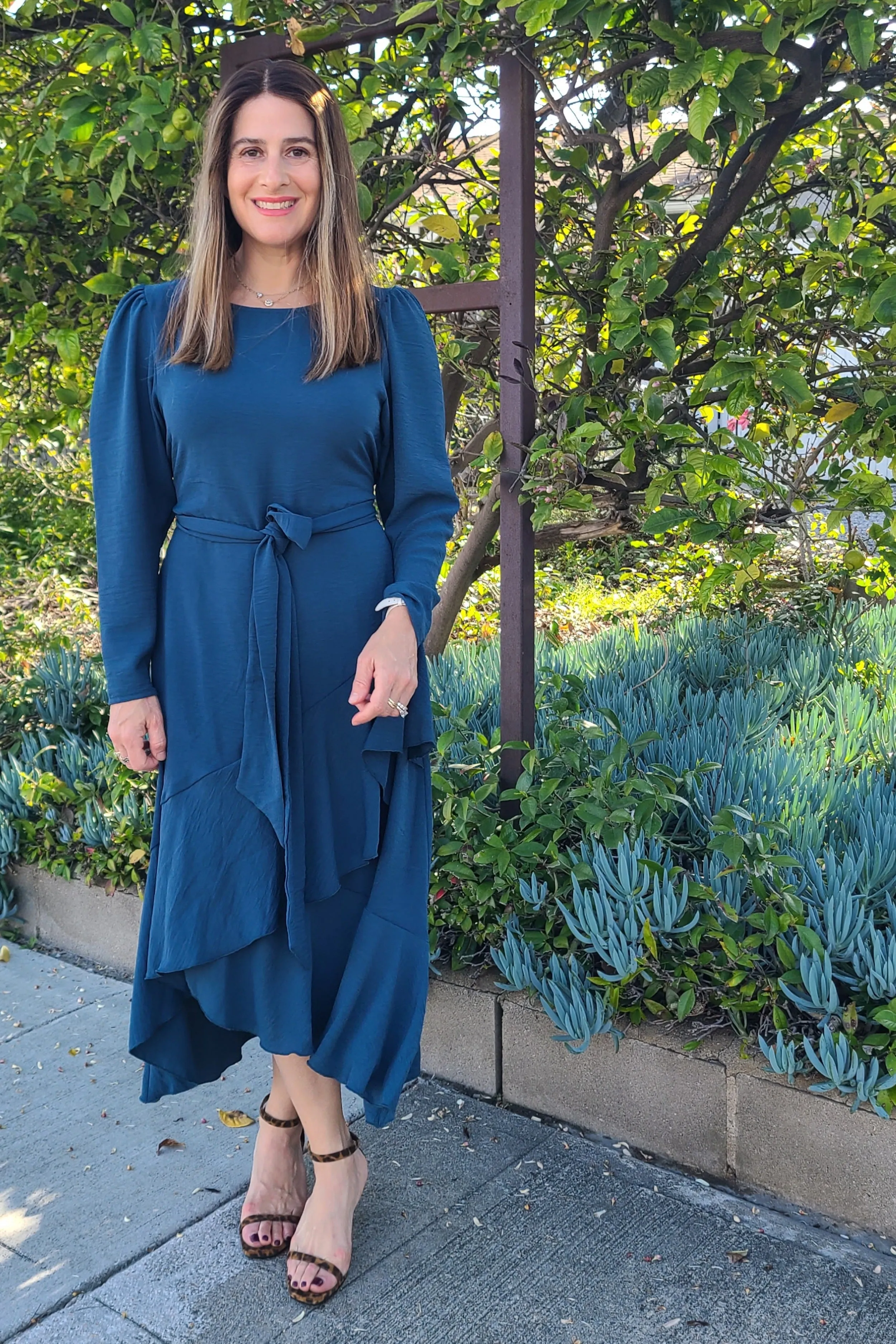 Long Sleeve Faux Wrap Dress