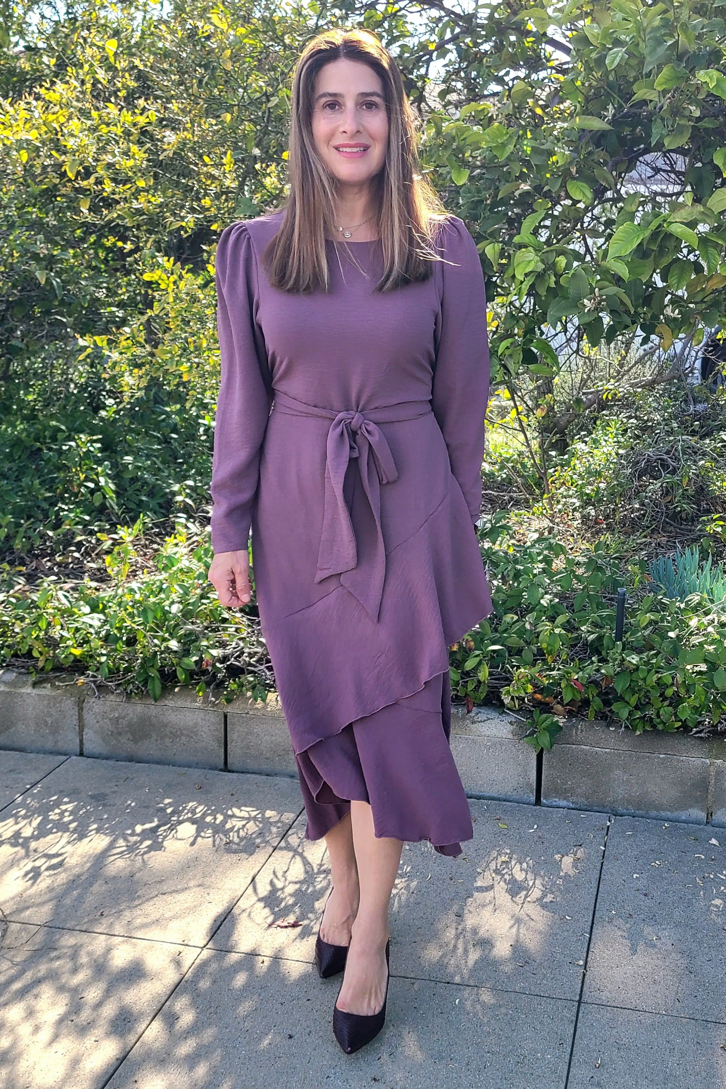 Long Sleeve Faux Wrap Dress