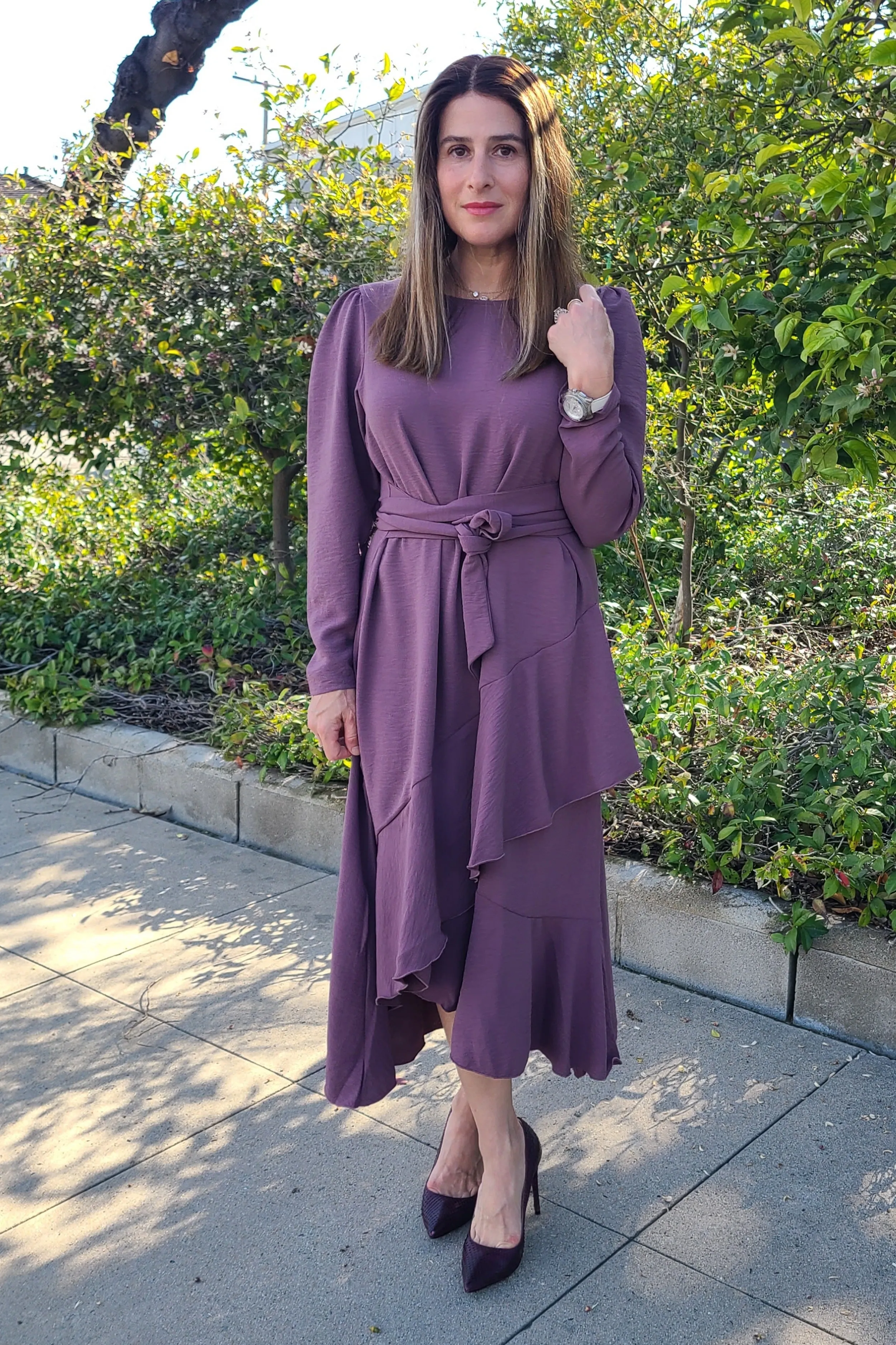 Long Sleeve Faux Wrap Dress