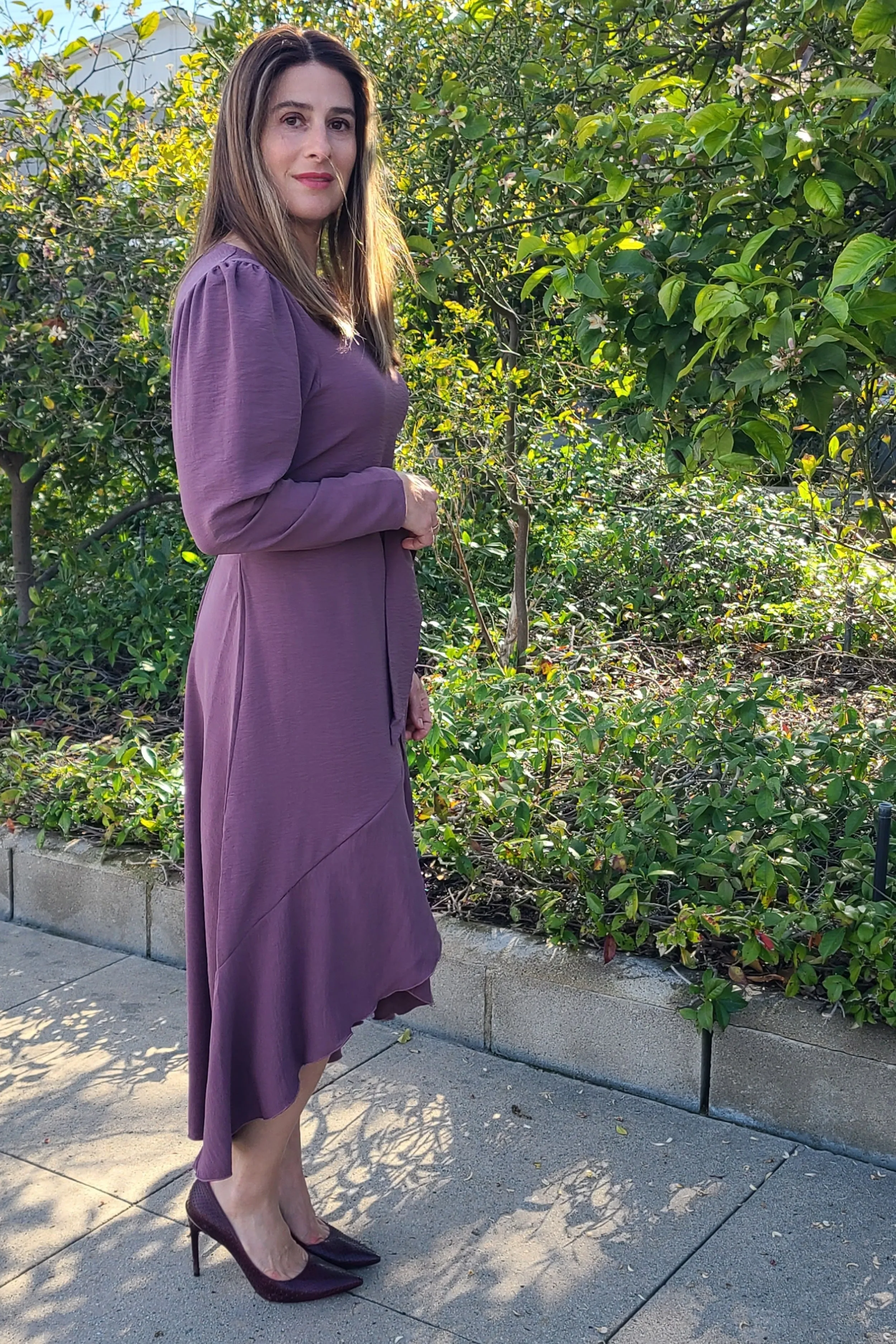 Long Sleeve Faux Wrap Dress