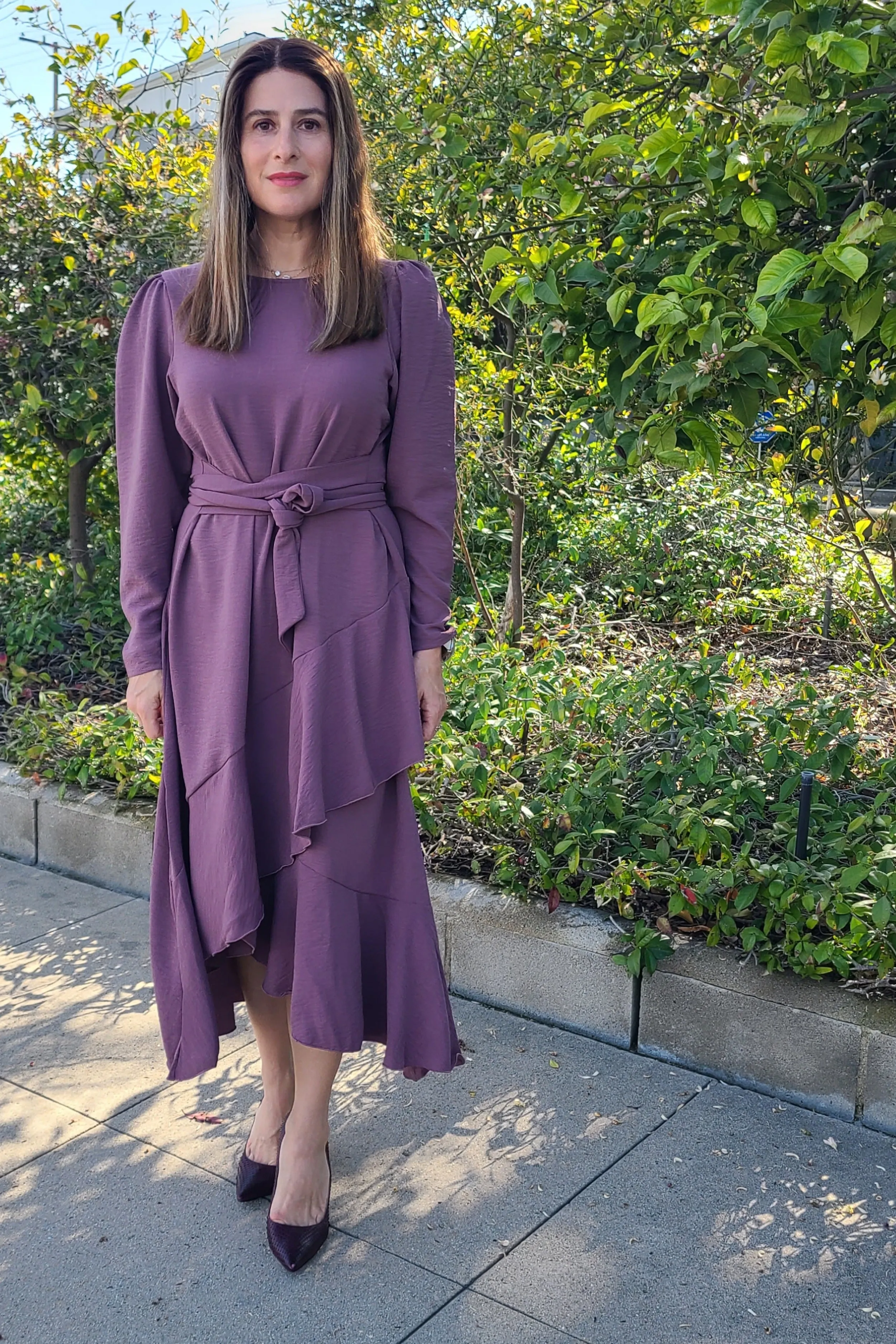 Long Sleeve Faux Wrap Dress