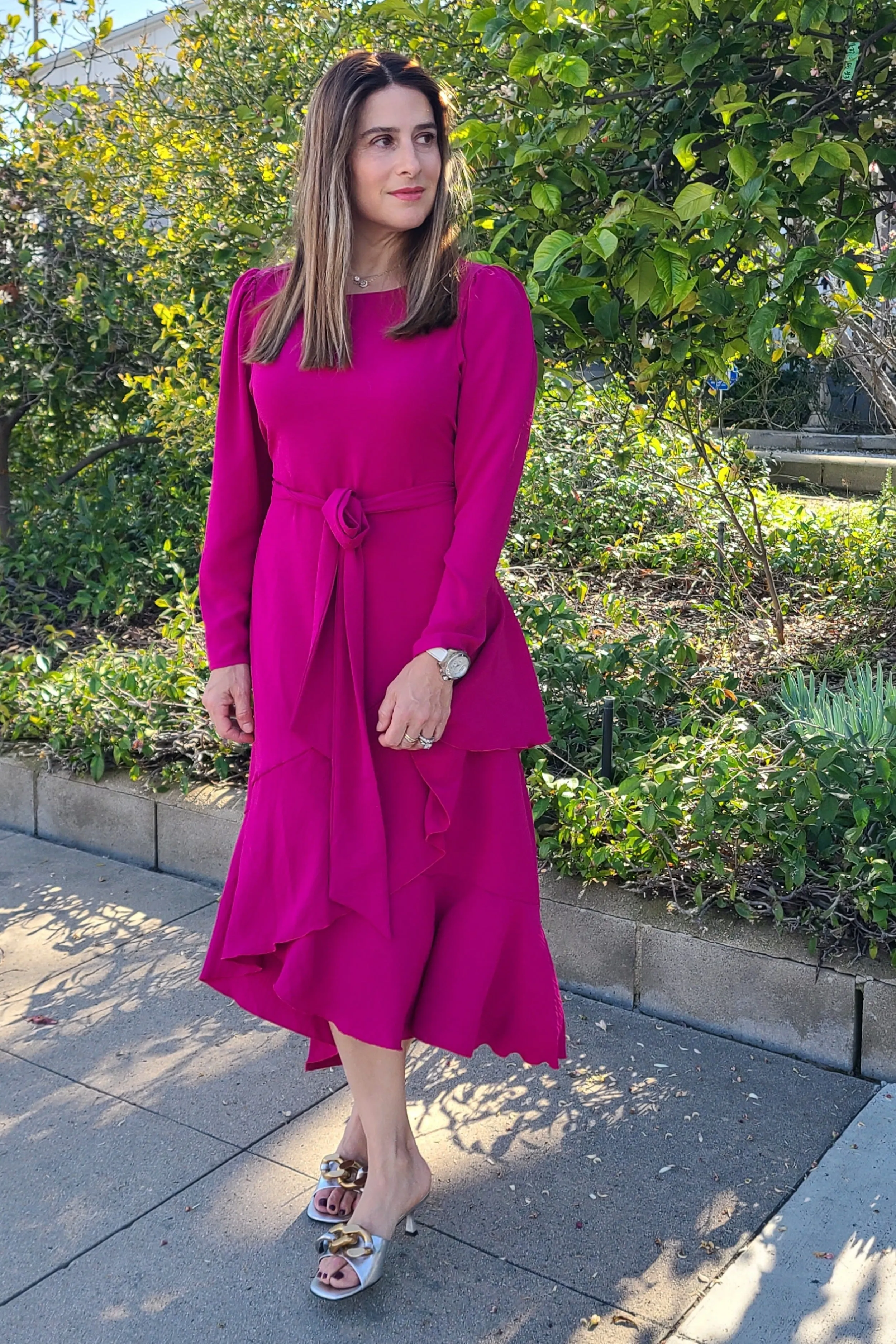 Long Sleeve Faux Wrap Dress