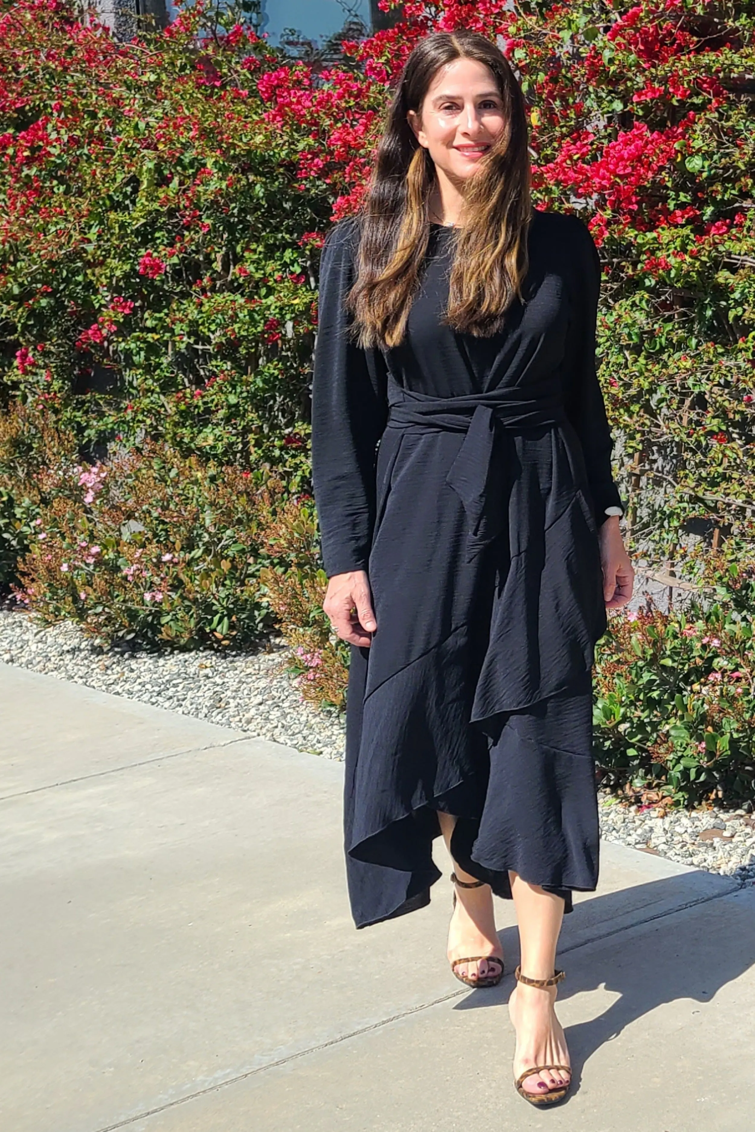 Long Sleeve Faux Wrap Dress