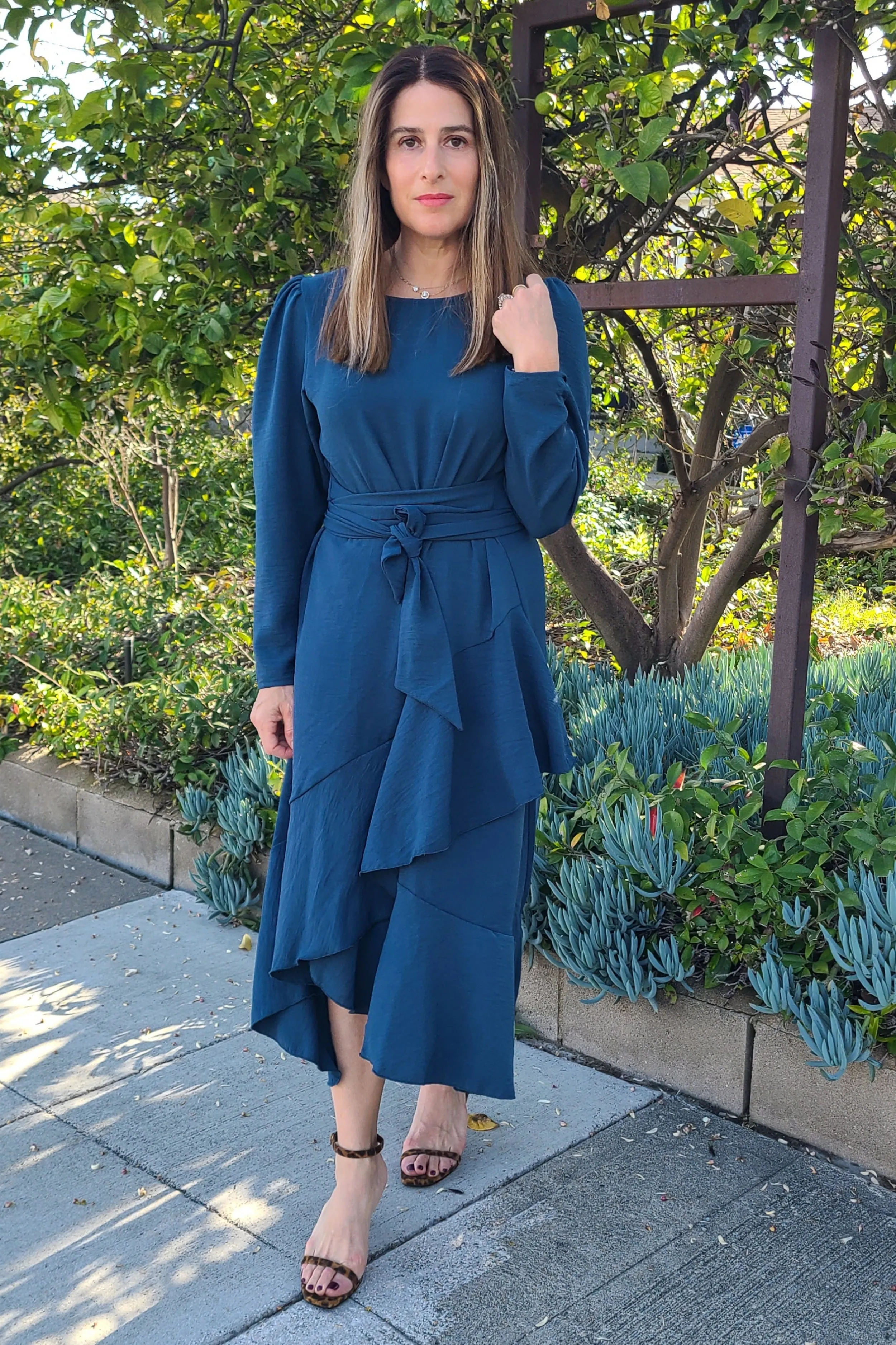 Long Sleeve Faux Wrap Dress