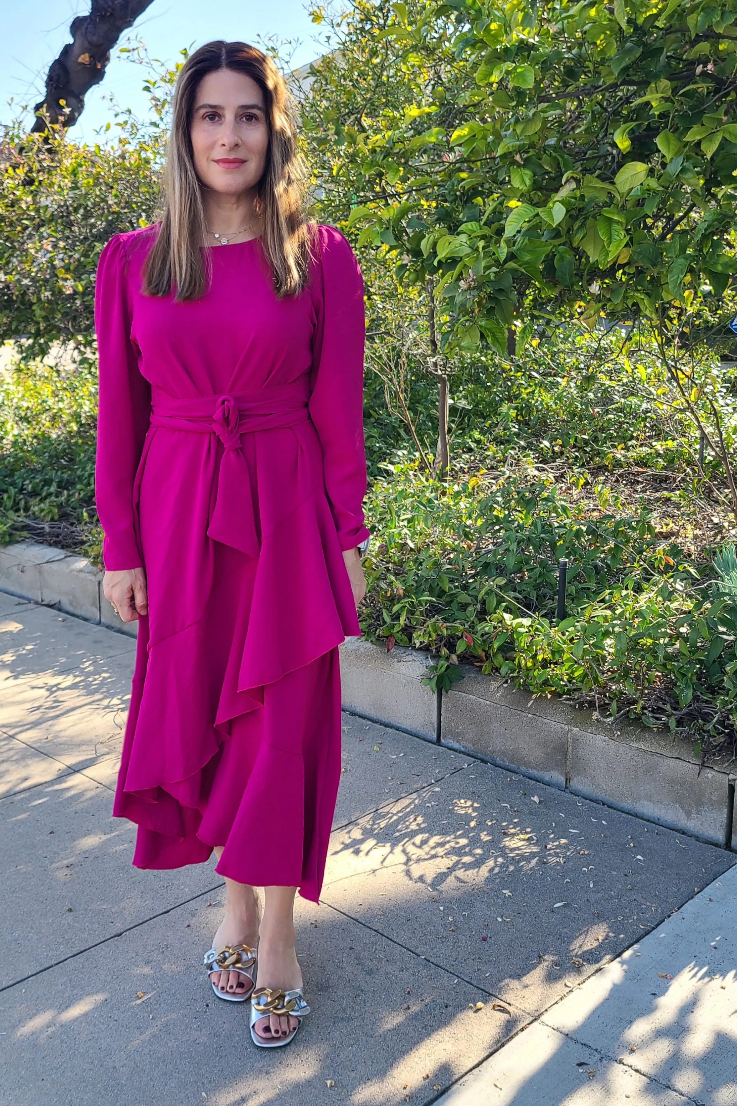 Long Sleeve Faux Wrap Dress