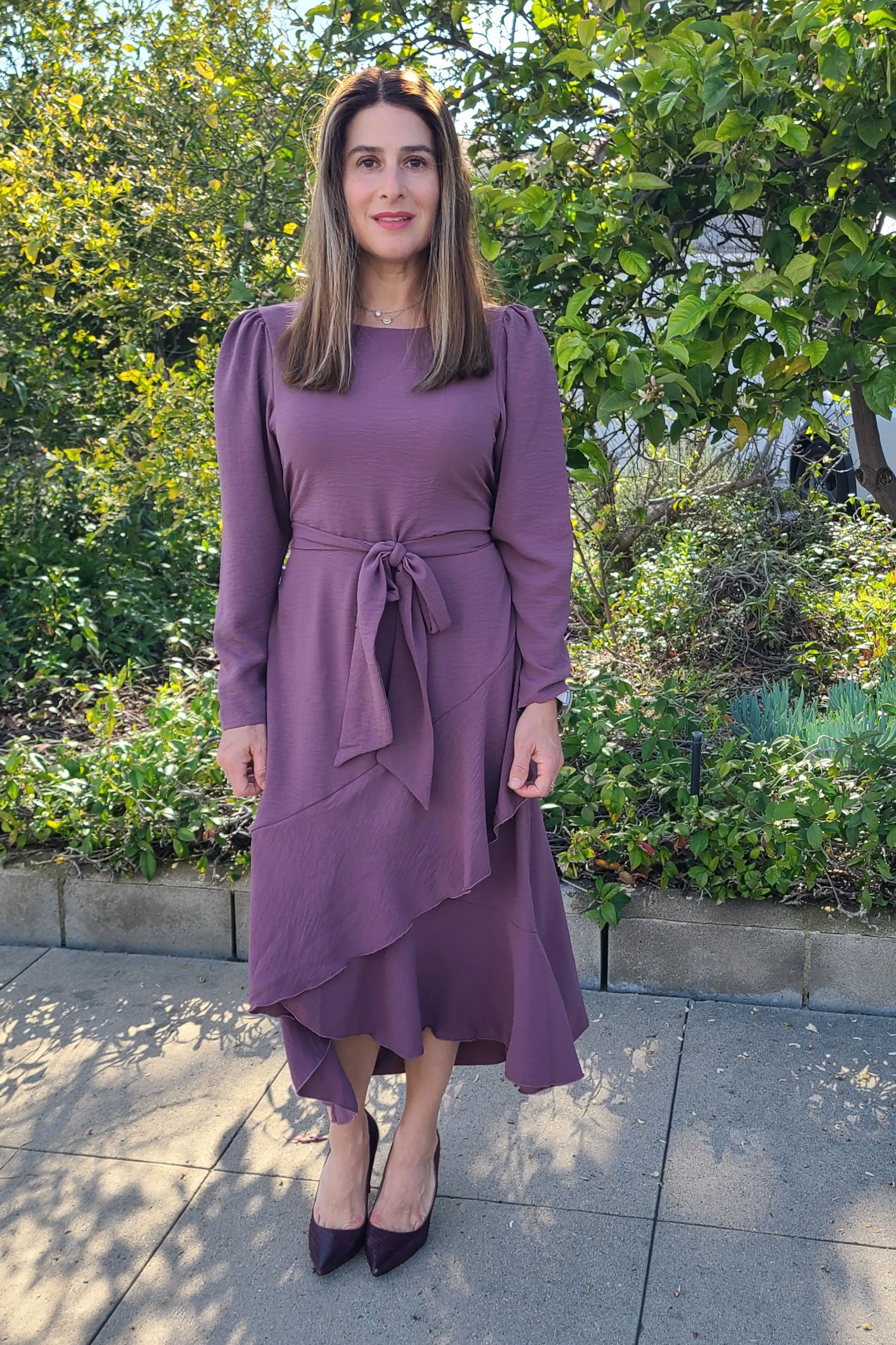 Long Sleeve Faux Wrap Dress