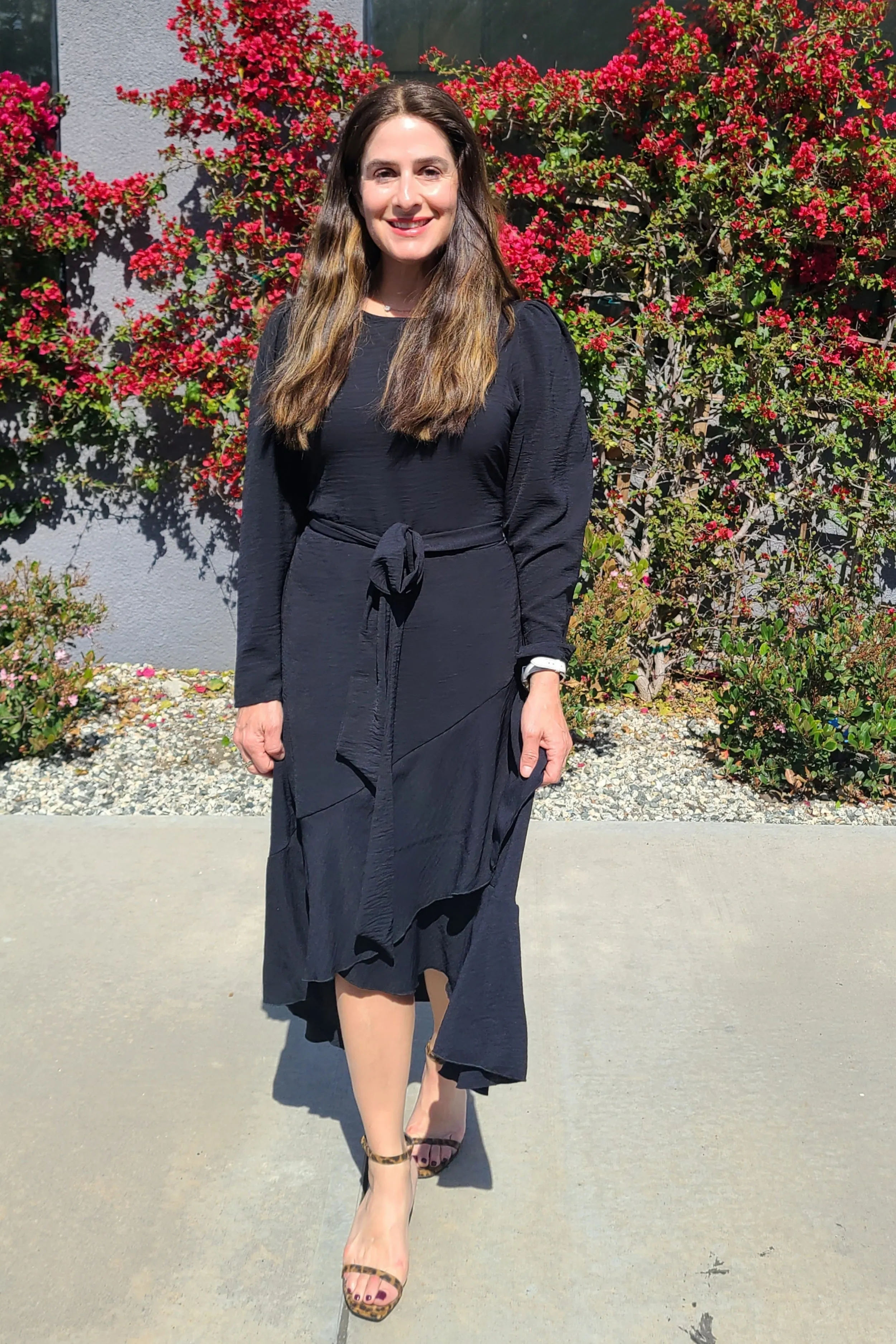 Long Sleeve Faux Wrap Dress