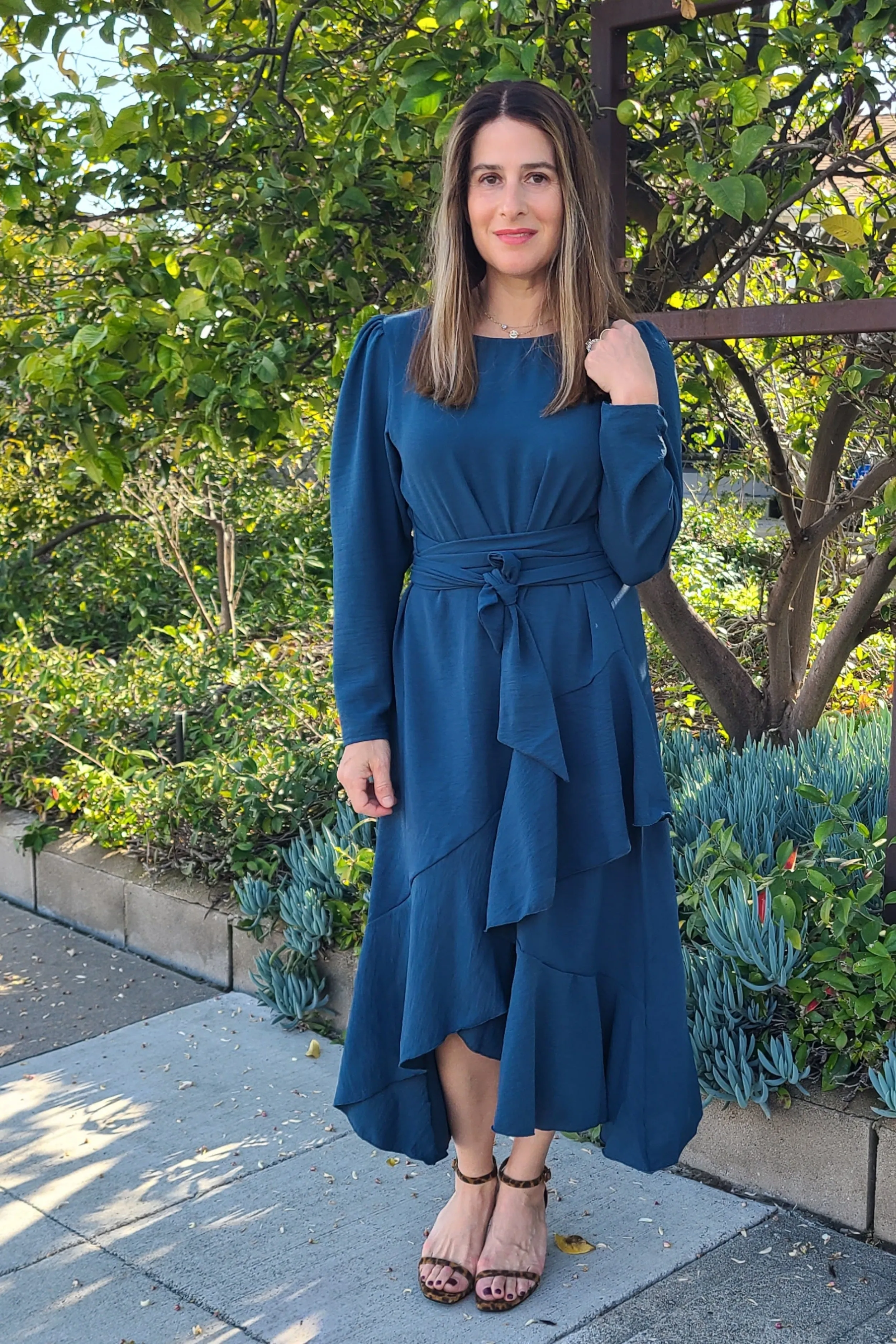 Long Sleeve Faux Wrap Dress
