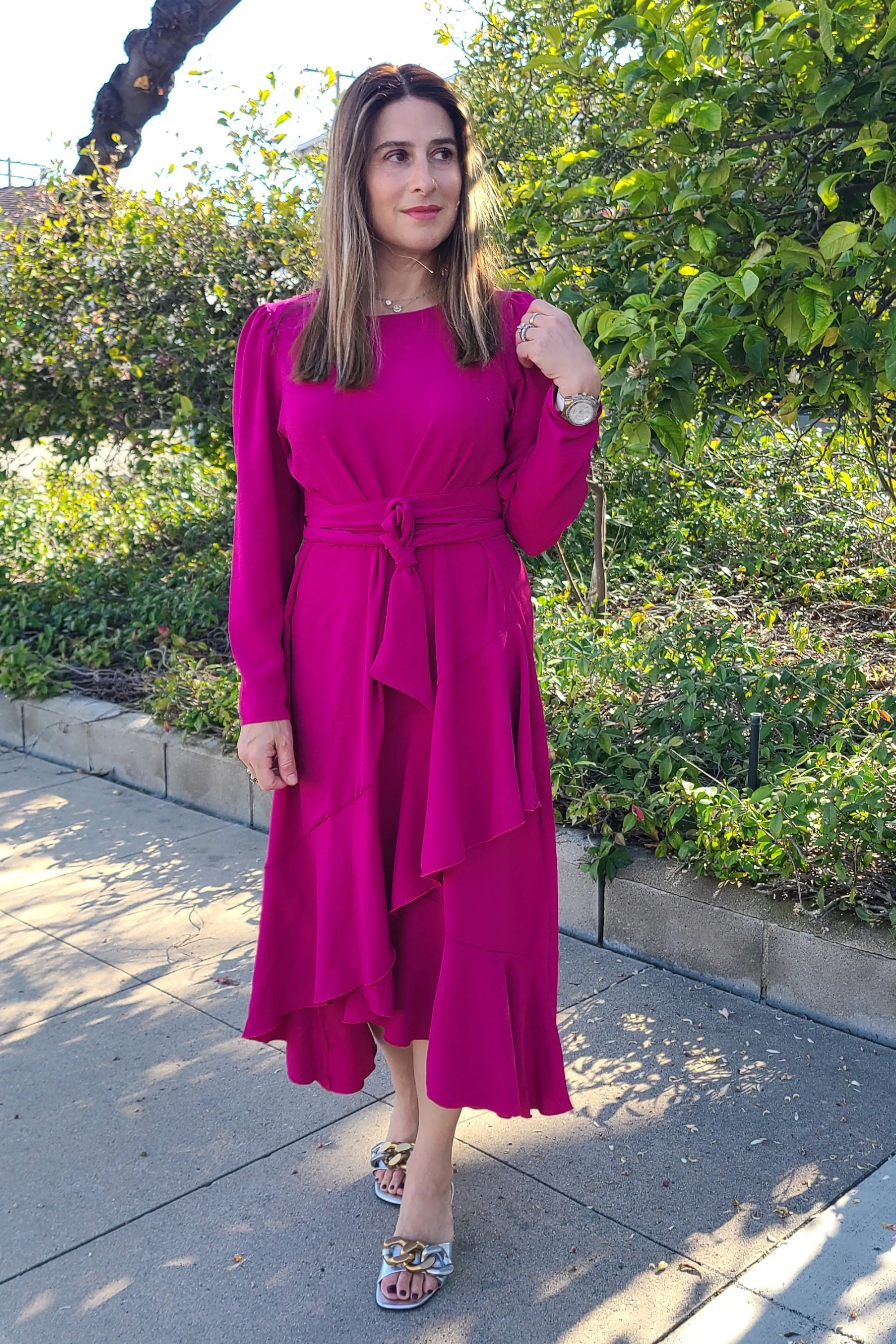 Long Sleeve Faux Wrap Dress