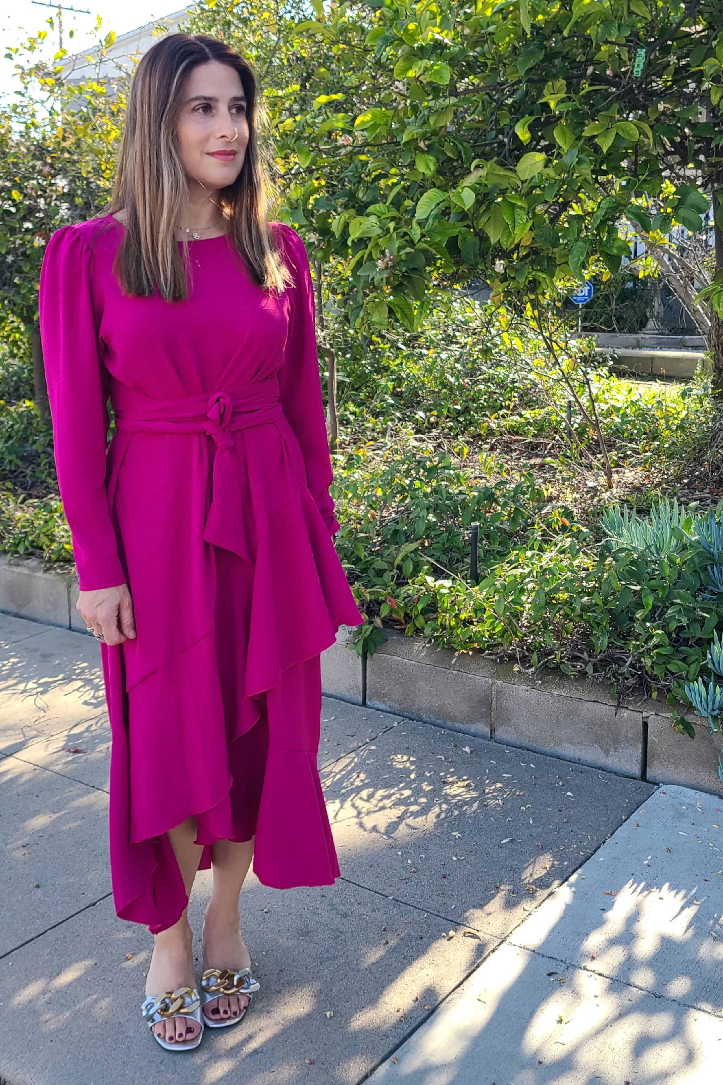 Long Sleeve Faux Wrap Dress