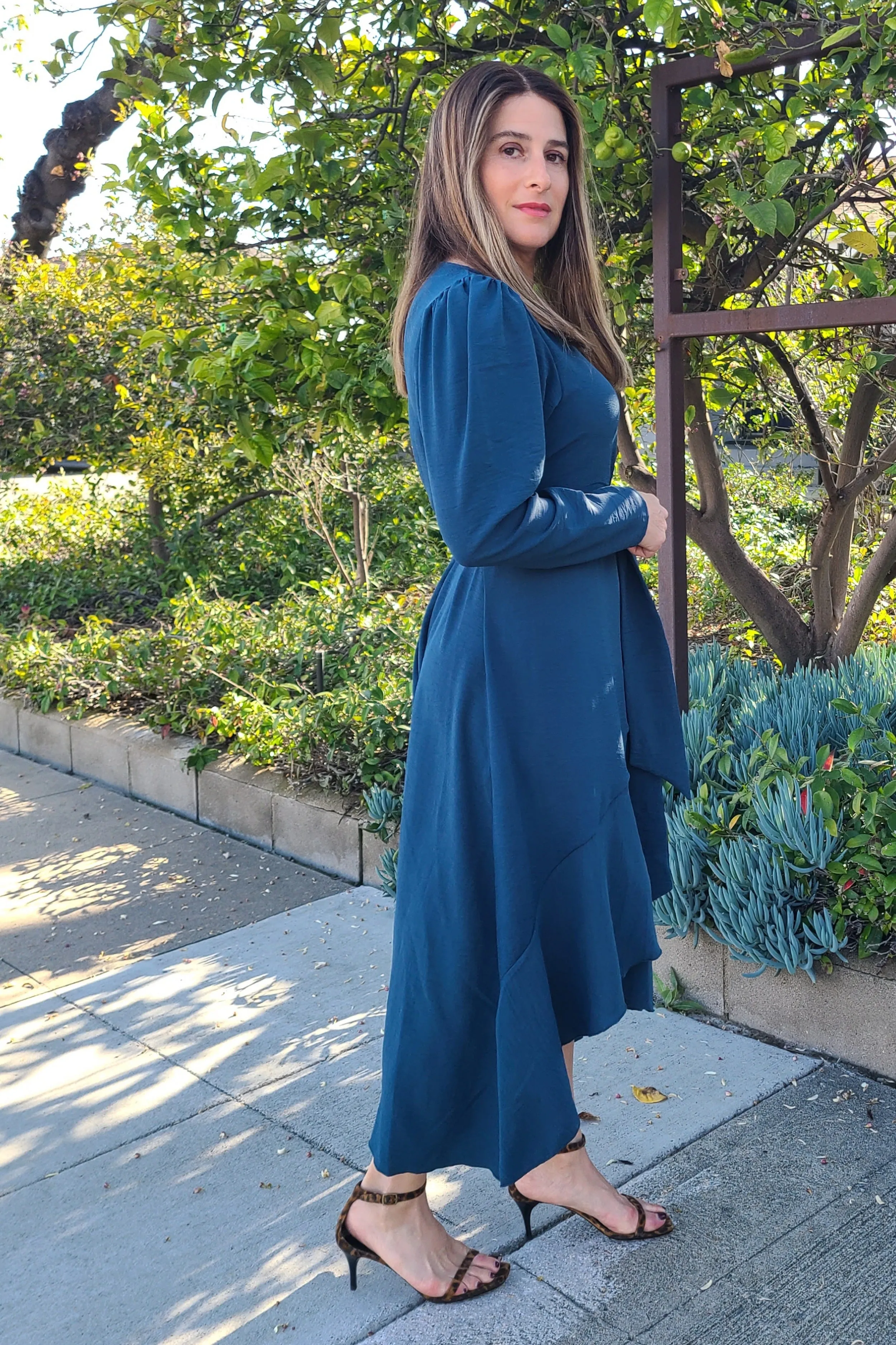 Long Sleeve Faux Wrap Dress