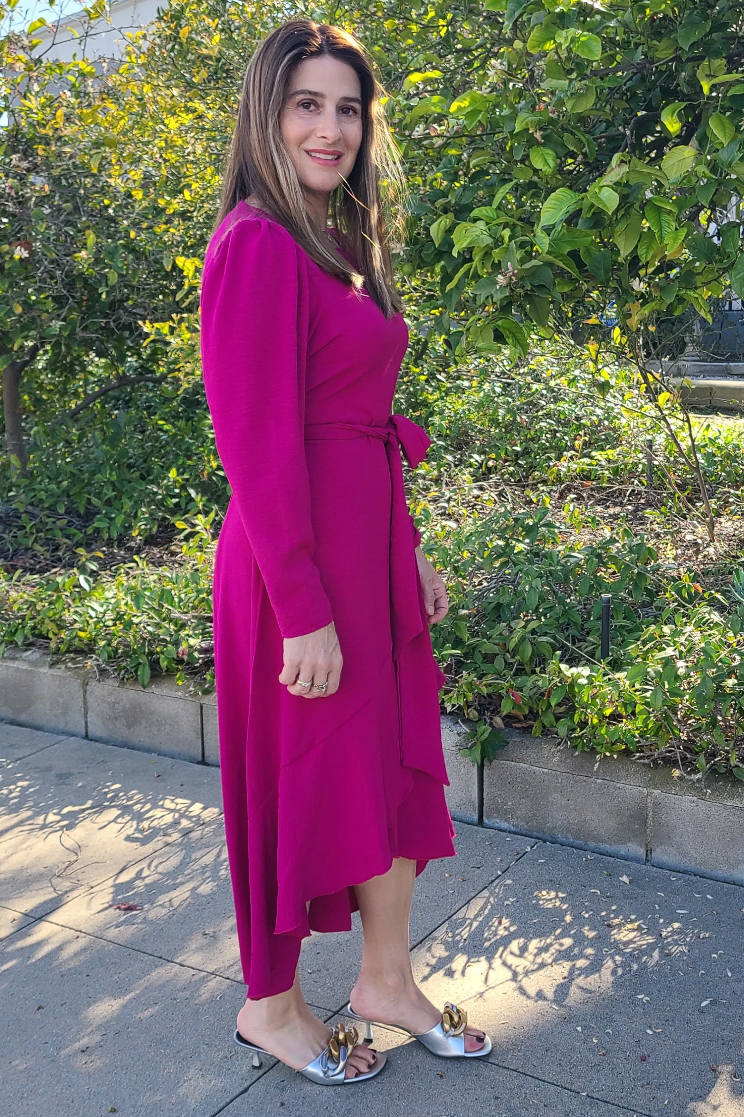 Long Sleeve Faux Wrap Dress