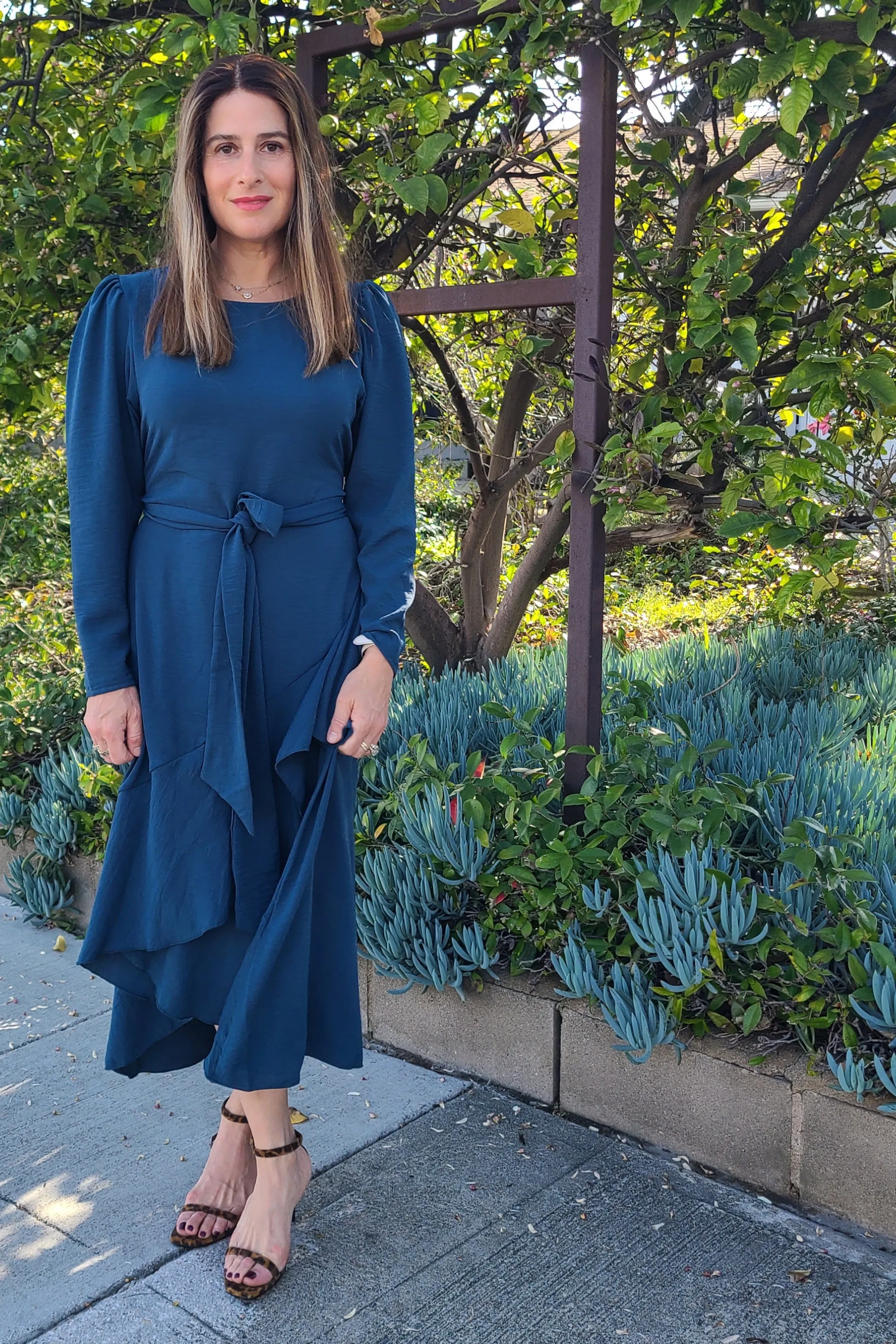 Long Sleeve Faux Wrap Dress