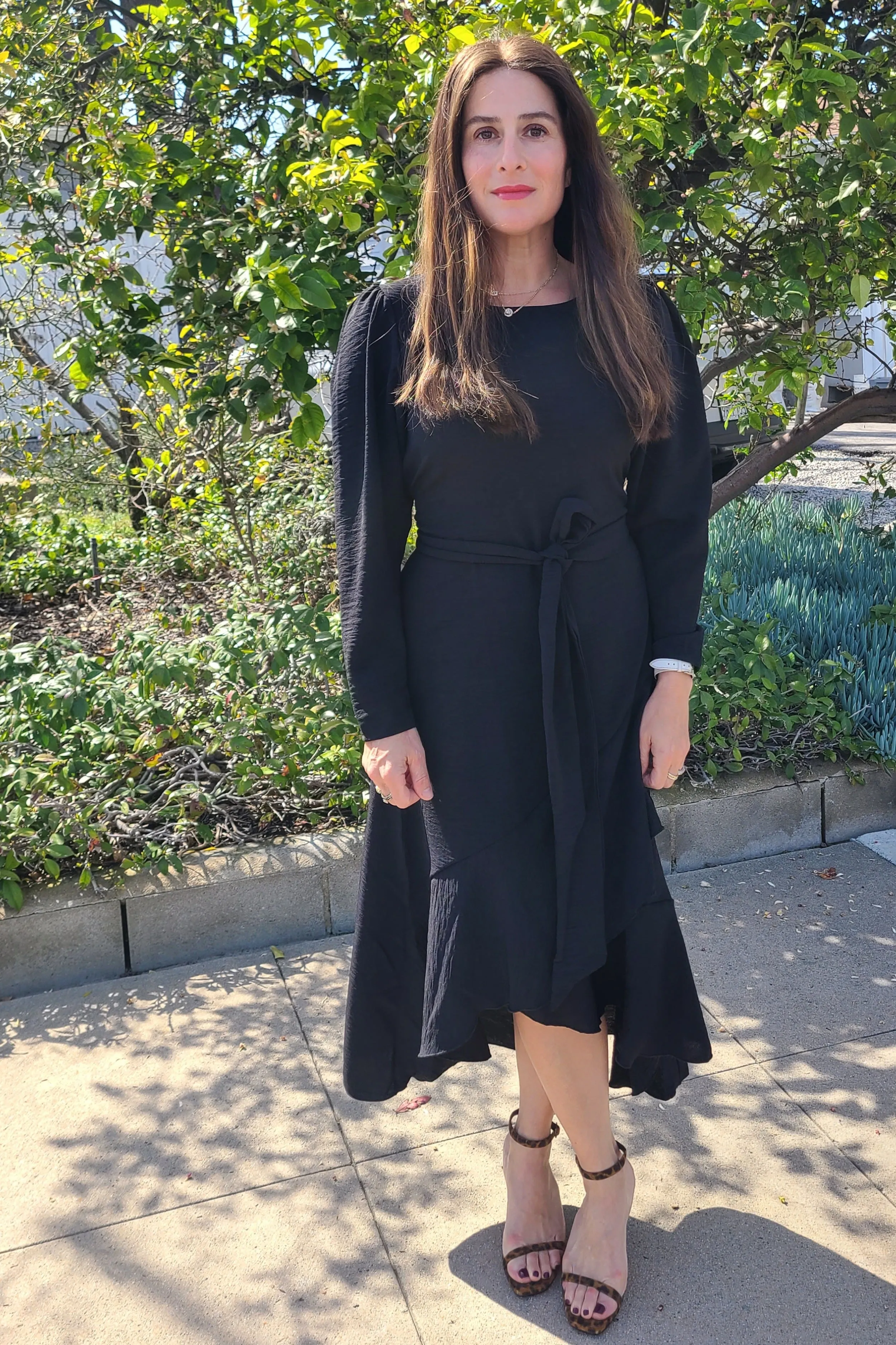 Long Sleeve Faux Wrap Dress