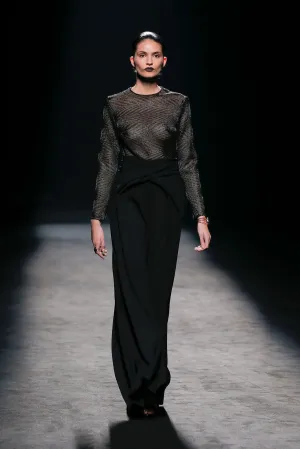 Long-Sleeved See-Through Blouse with Flared Pants