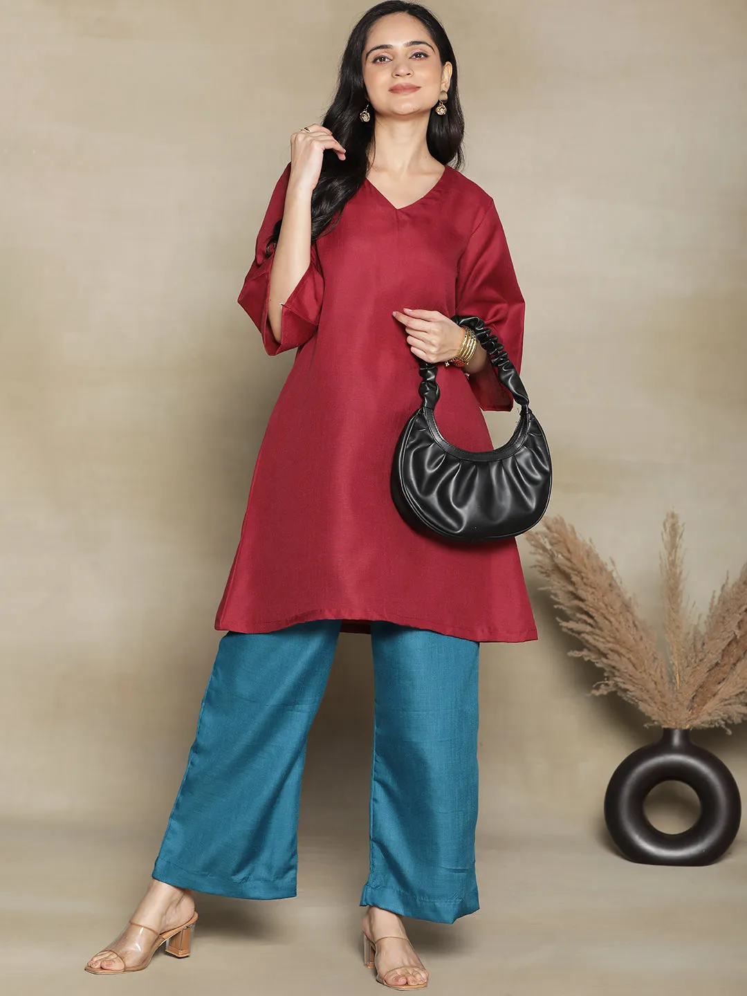 Maroon CottonSlub ShortKurti