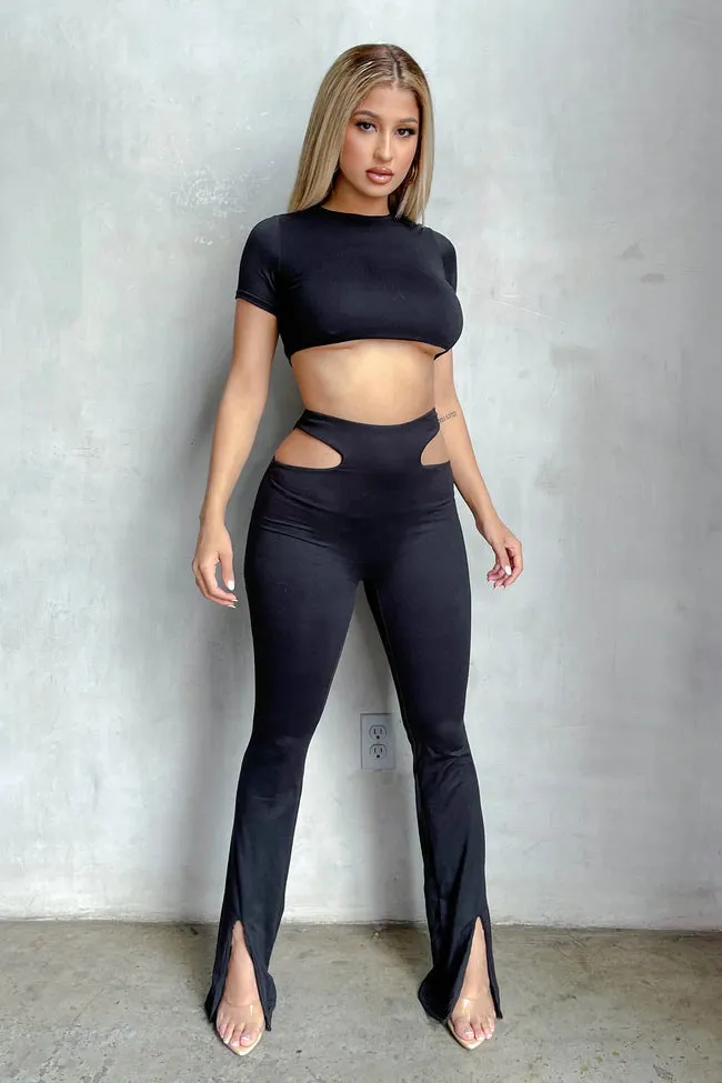 MB FASHION High-Waisted Flared Pants with Hip Cutouts and Front Slits 3223R
