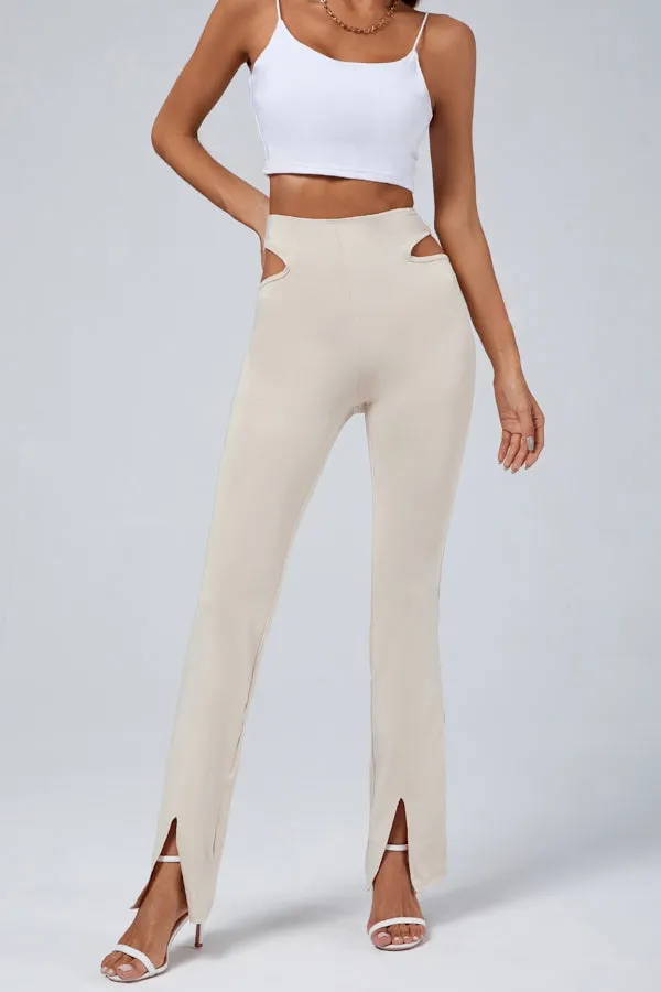 MB FASHION High-Waisted Flared Pants with Hip Cutouts and Front Slits 3223R