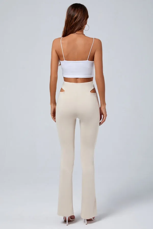MB FASHION High-Waisted Flared Pants with Hip Cutouts and Front Slits 3223R