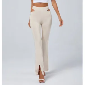 MB FASHION High-Waisted Flared Pants with Hip Cutouts and Front Slits 3223R