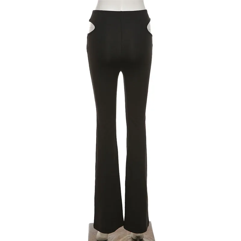 MB FASHION High-Waisted Flared Pants with Hip Cutouts and Front Slits 3223R