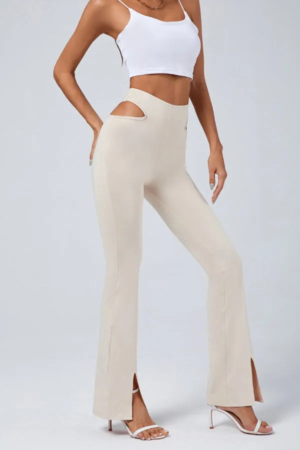 MB FASHION High-Waisted Flared Pants with Hip Cutouts and Front Slits 3223R
