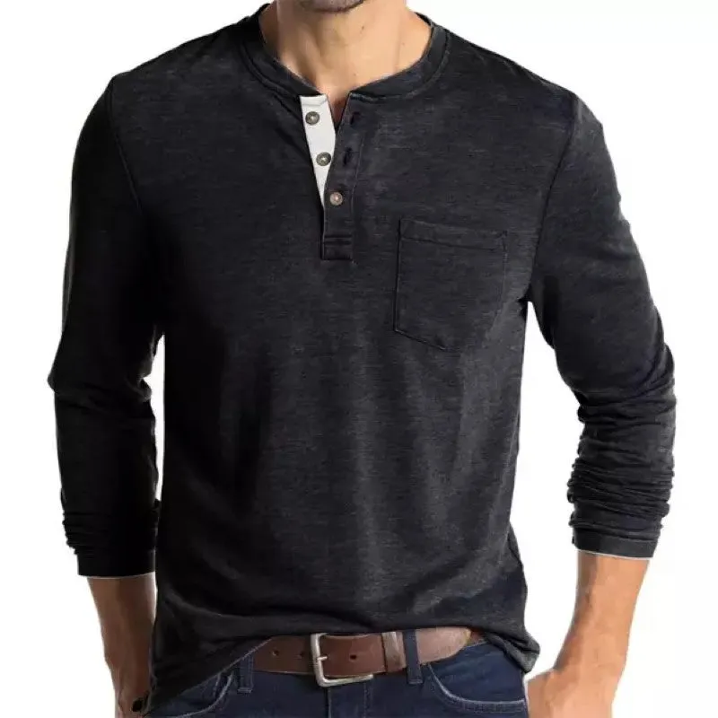 Men's Half Open Collar Henley T Shirt