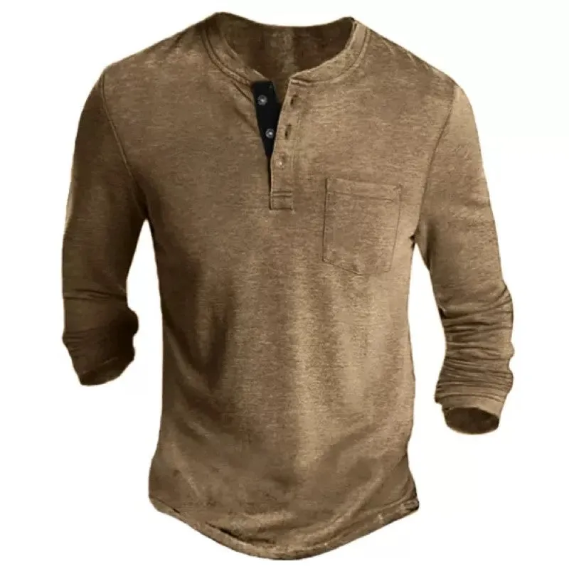 Men's Half Open Collar Henley T Shirt