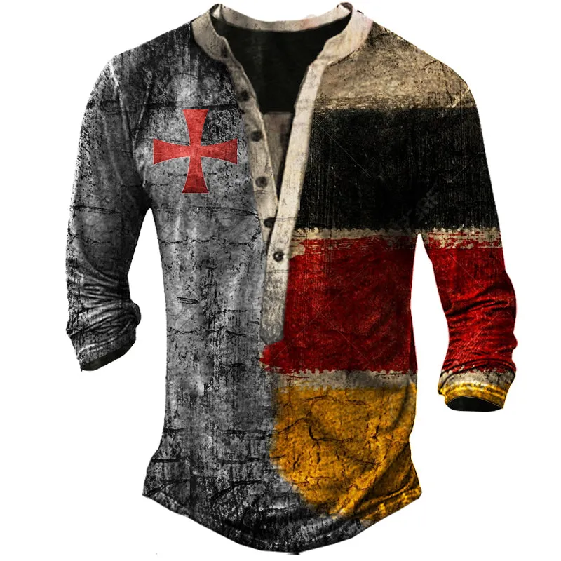 Men's Outdoor Crusades Tactical Henley Collar T-Shirt