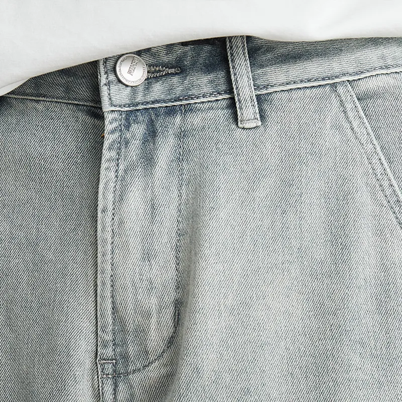 MICRO-FLARED JEANS WITH LOOSE STRAIGHT-LEG WASHED DISTRESSED CLEANFIT PANTS
