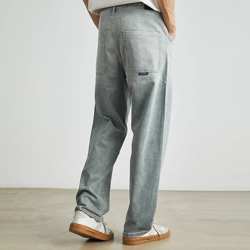 MICRO-FLARED JEANS WITH LOOSE STRAIGHT-LEG WASHED DISTRESSED CLEANFIT PANTS