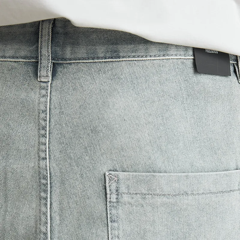 MICRO-FLARED JEANS WITH LOOSE STRAIGHT-LEG WASHED DISTRESSED CLEANFIT PANTS